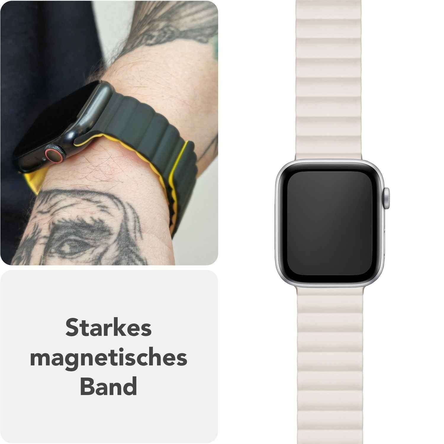 NALIA Core Armband für Apple Watch SE/10/9/8/7/6/5/4/3/2/1, Gehäusegröße 38/40/41/42mm, Atmungsaktives Silikon Magnet Loop Sportarmband mit Rillen Design