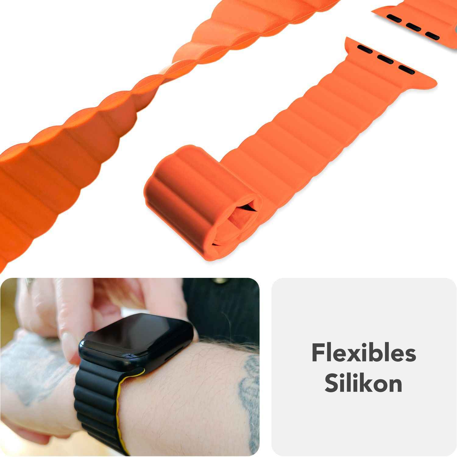 NALIA Core Armband für Apple Watch SE/10/9/8/7/6/5/4/3/2/1, Gehäusegröße 38/40/41/42mm, Atmungsaktives Silikon Magnet Loop Sportarmband mit Rillen Design