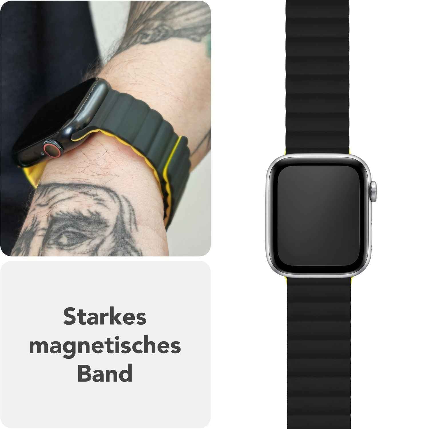 NALIA Core Armband für Apple Watch SE/10/9/8/7/6/5/4/3/2/1, Gehäusegröße 38/40/41/42mm, Atmungsaktives Silikon Magnet Loop Sportarmband mit Rillen Design