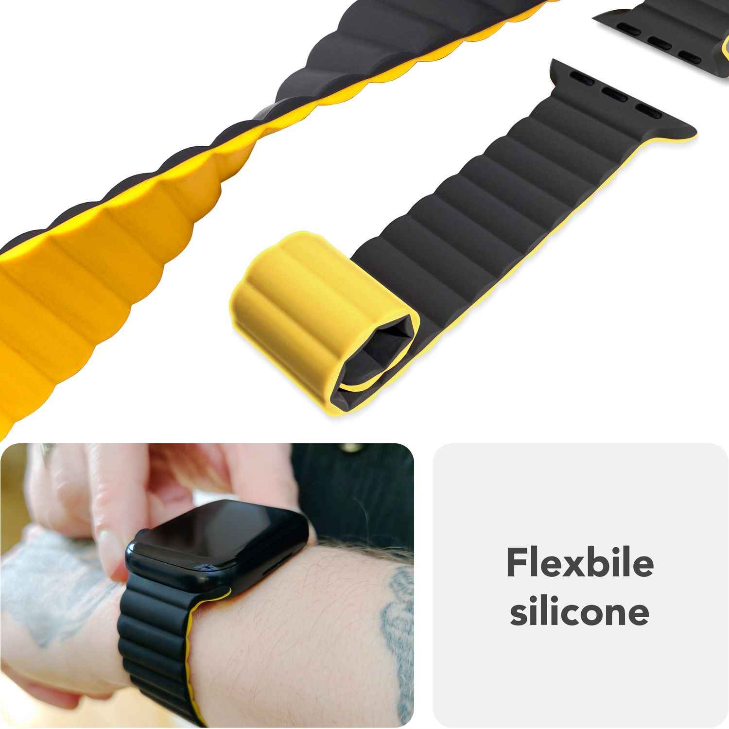 NALIA Core Armband für Apple Watch SE/10/9/8/7/6/5/4/3/2/1, Gehäusegröße 38/40/41/42mm, Atmungsaktives Silikon Magnet Loop Sportarmband mit Rillen Design