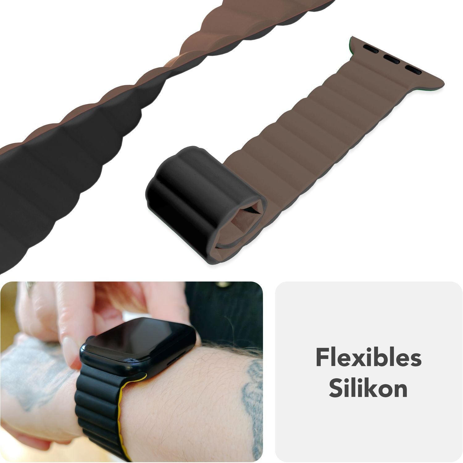 Smartwatch-Armband Silikon mit Magnetverschluss dunkelgrün 130-210 mm für Apple