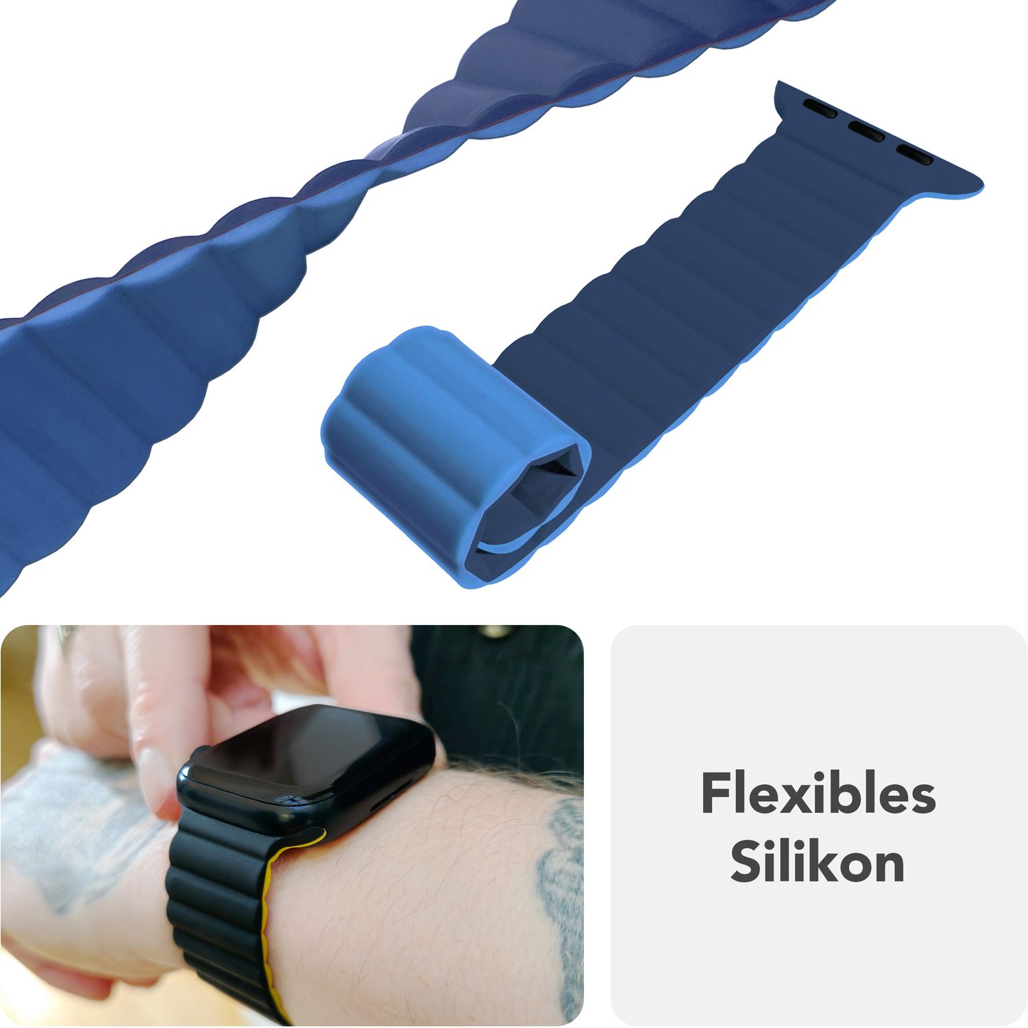 Smartwatch-Armband Silikon mit Magnetverschluss dunkelgrün 130-210 mm für Apple
