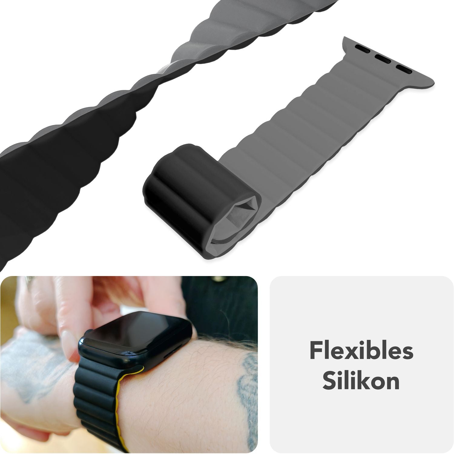 Smartwatch-Armband Silikon mit Magnetverschluss dunkelgrün 130-210 mm für Apple