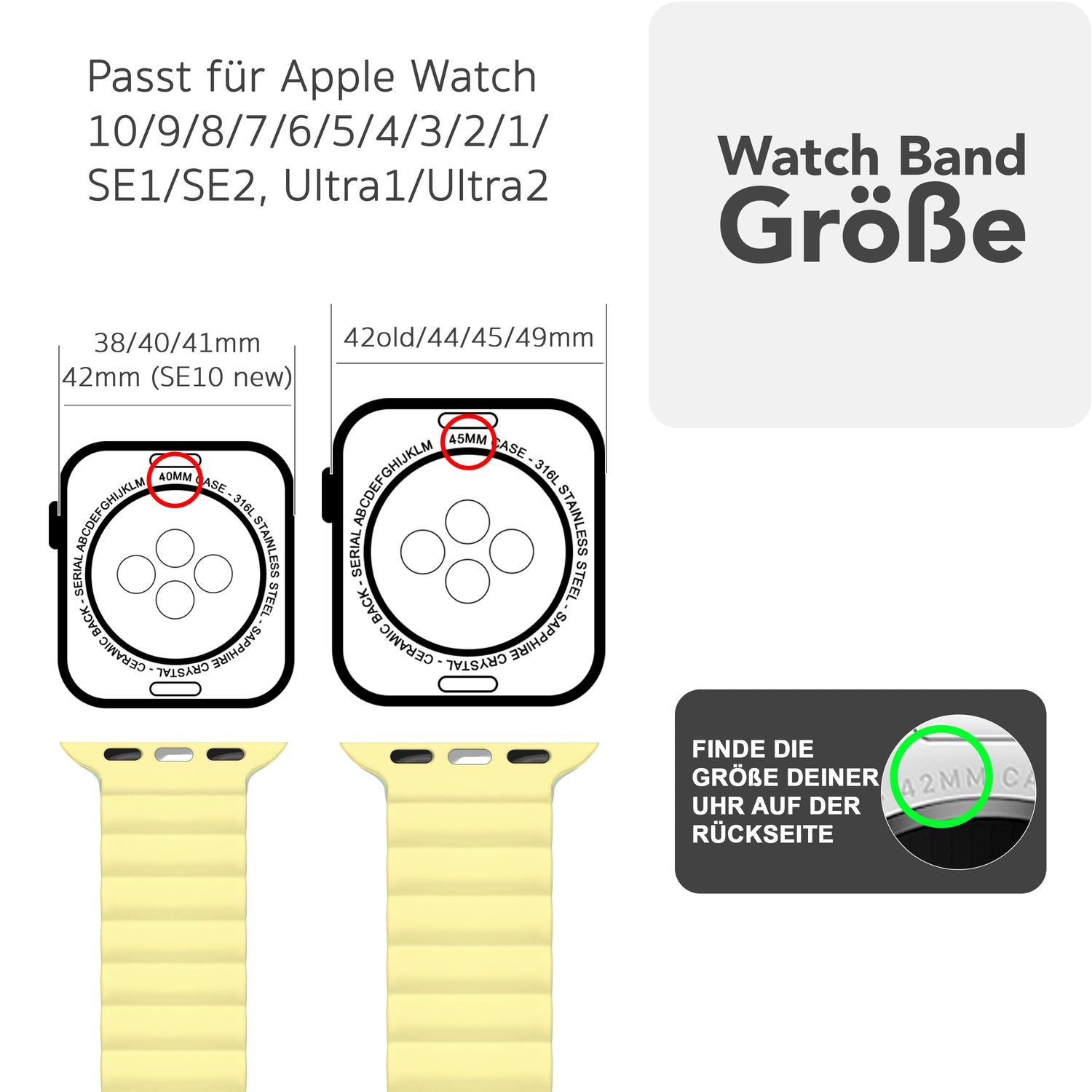 Smartwatch-Armband Silikon mit Magnetverschluss dunkelgrün 130-210 mm für Apple
