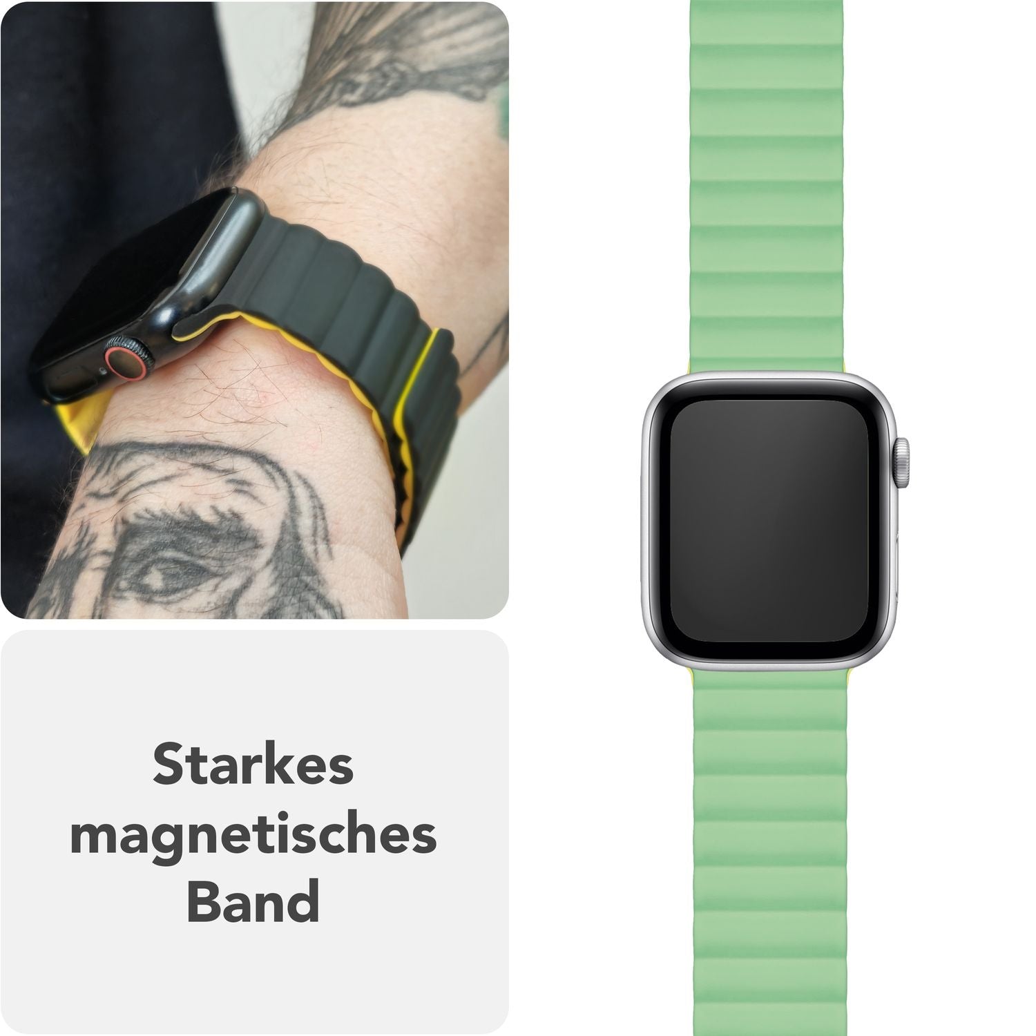Smartwatch-Armband Silikon mit Magnetverschluss dunkelgrün 130-210 mm für Apple