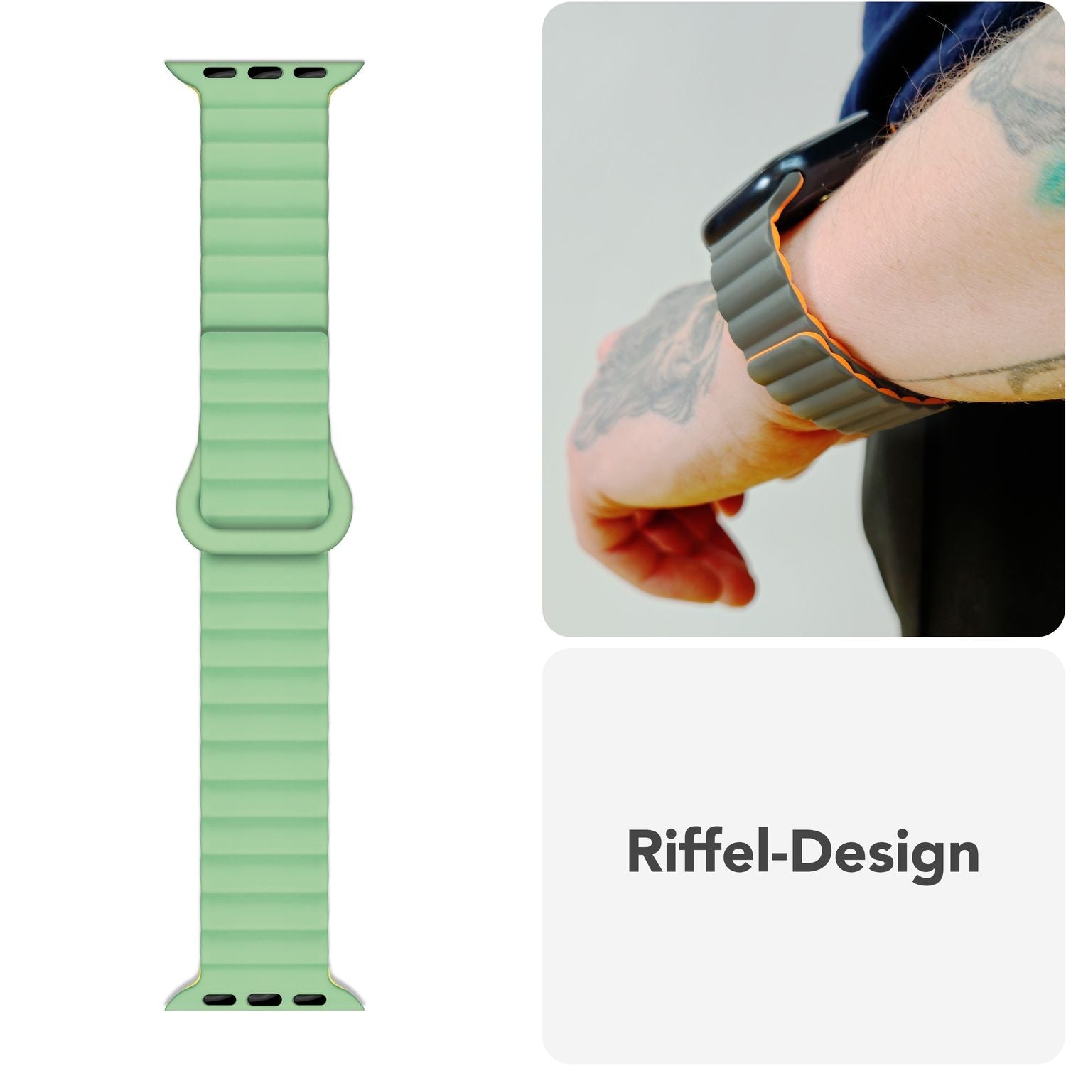 Smartwatch-Armband Silikon mit Magnetverschluss dunkelgrün 130-210 mm für Apple