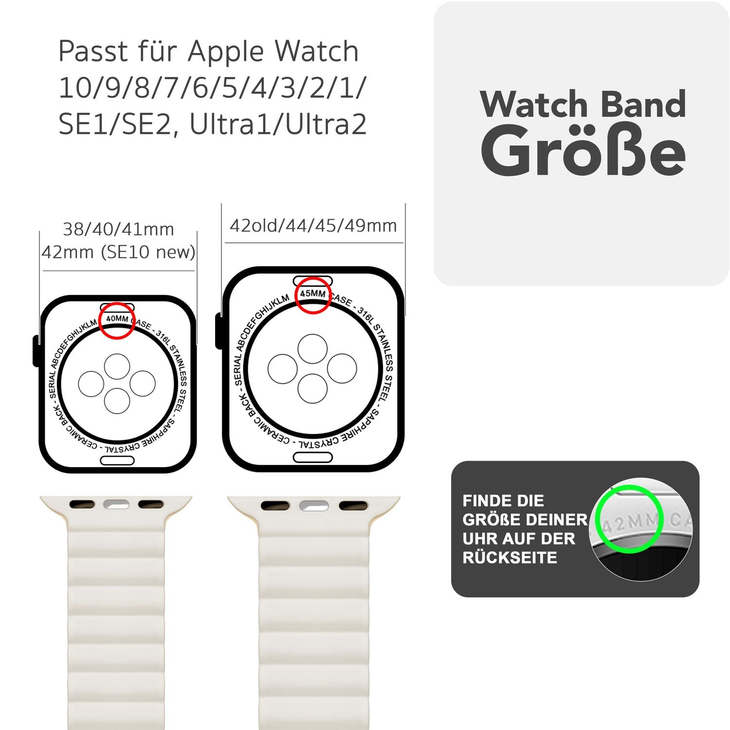 Smartwatch-Armband Silikon mit Magnetverschluss dunkelgrün 130-210 mm für Apple