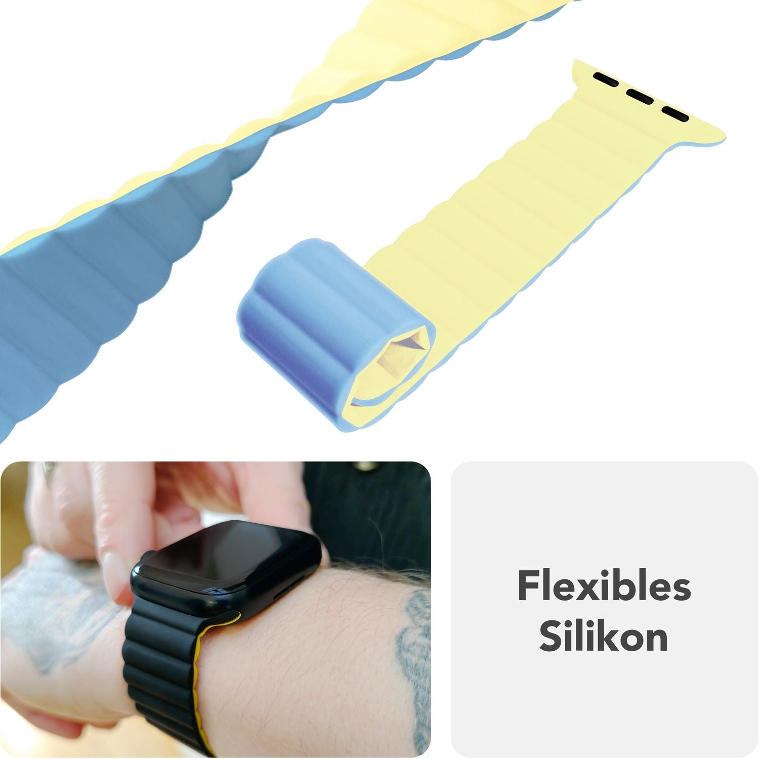 Smartwatch-Armband Silikon mit Magnetverschluss dunkelgrün 130-210 mm für Apple