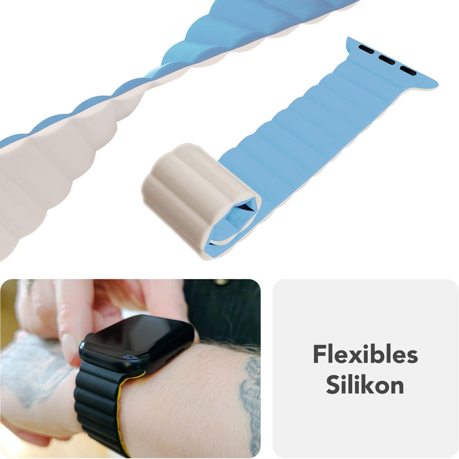 Smartwatch-Armband Silikon mit Magnetverschluss dunkelgrün 130-210 mm für Apple