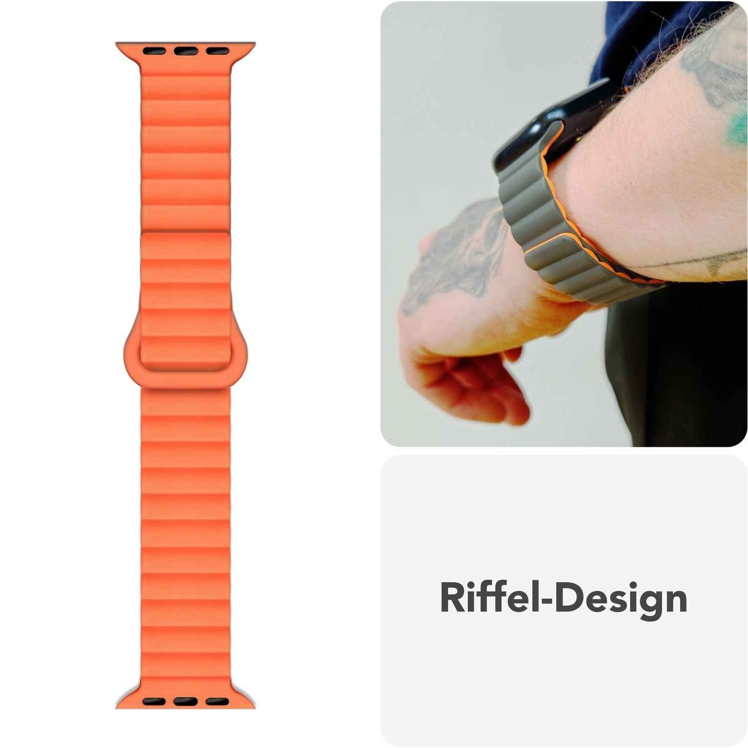 NALIA Core Armband für Apple Watch Ultra/SE/10/9/8/7/6/5/4/3/2/1, Gehäusegröße 42/44/45/46/49mm, Atmungsaktives Silikon Magnet Sportarmband mit Rillen Design