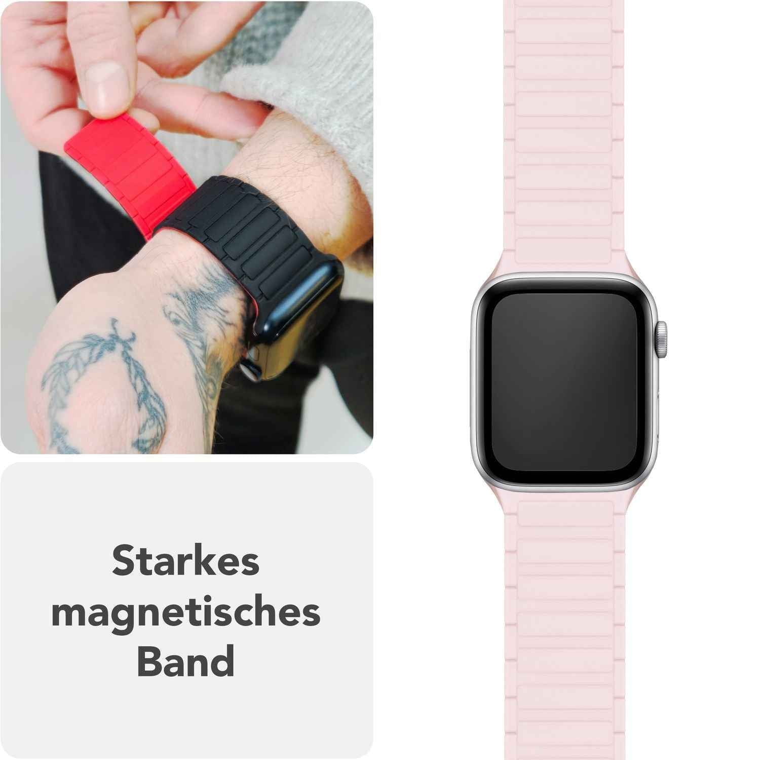 NALIA Nexus Armband für Apple Watch SE/10/9/8/7/6/5/4/3/2/1, Gehäusegröße 38/40/41/42mm, Magnetisches Silikon Loop Sportarmband mit Wellenstruktur