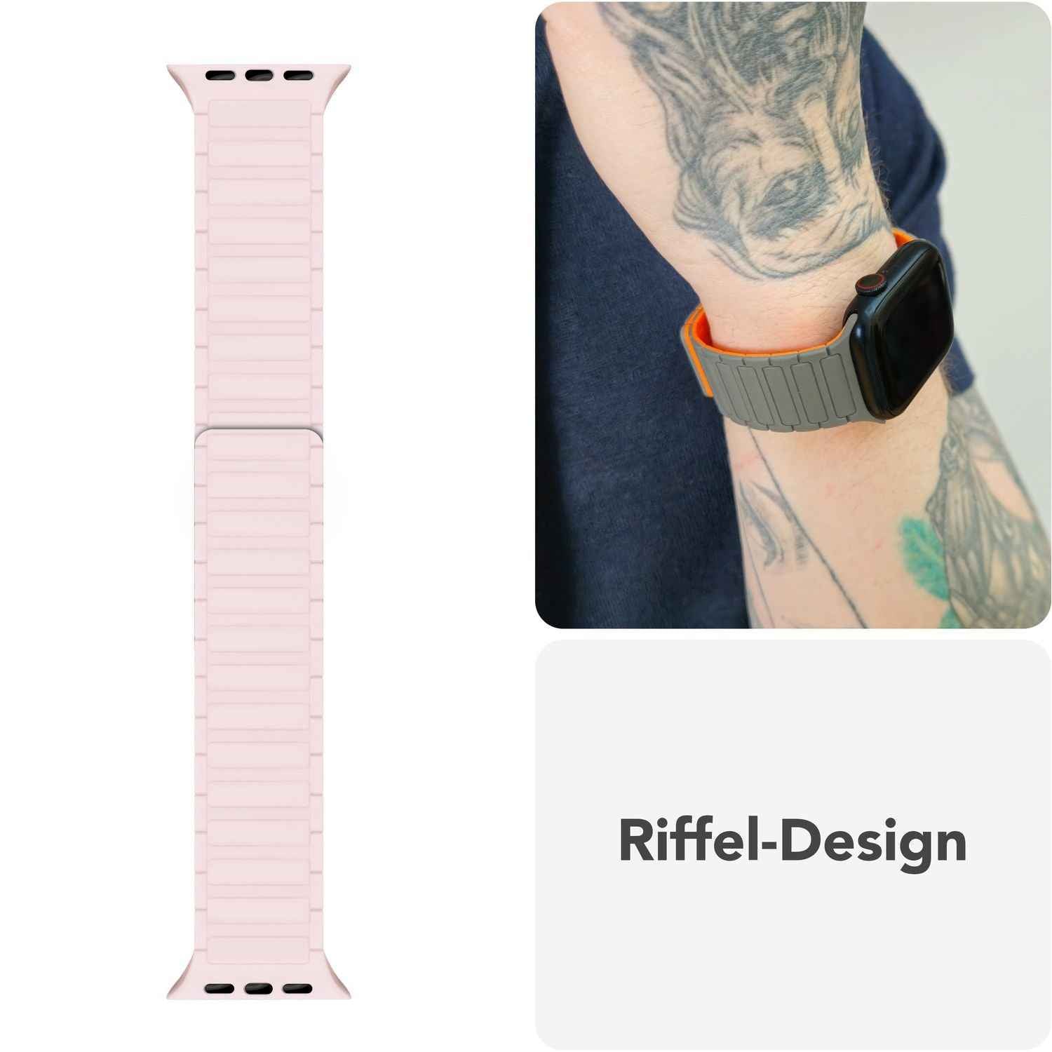 NALIA Nexus Armband für Apple Watch SE/10/9/8/7/6/5/4/3/2/1, Gehäusegröße 38/40/41/42mm, Magnetisches Silikon Loop Sportarmband mit Wellenstruktur