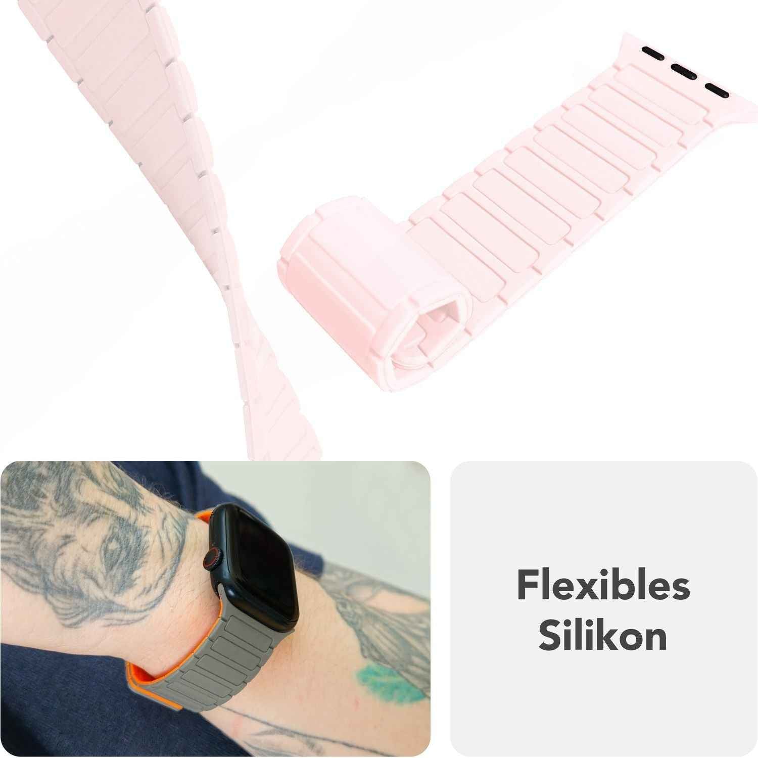 NALIA Nexus Armband für Apple Watch SE/10/9/8/7/6/5/4/3/2/1, Gehäusegröße 38/40/41/42mm, Magnetisches Silikon Loop Sportarmband mit Wellenstruktur
