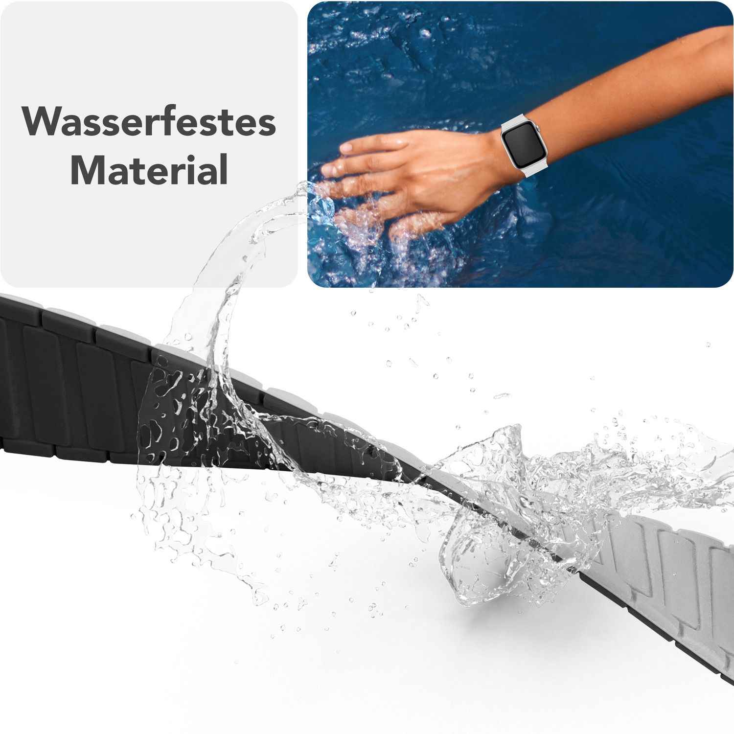 NALIA Nexus Armband für Apple Watch SE/10/9/8/7/6/5/4/3/2/1, Gehäusegröße 38/40/41/42mm, Magnetisches Silikon Loop Sportarmband mit Wellenstruktur
