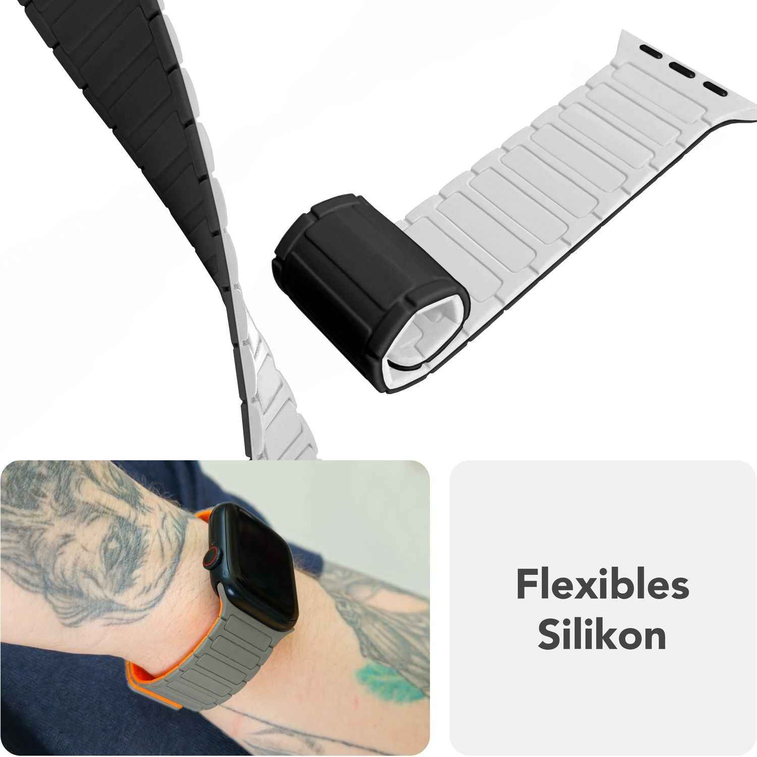 NALIA Nexus Armband für Apple Watch SE/10/9/8/7/6/5/4/3/2/1, Gehäusegröße 38/40/41/42mm, Magnetisches Silikon Loop Sportarmband mit Wellenstruktur