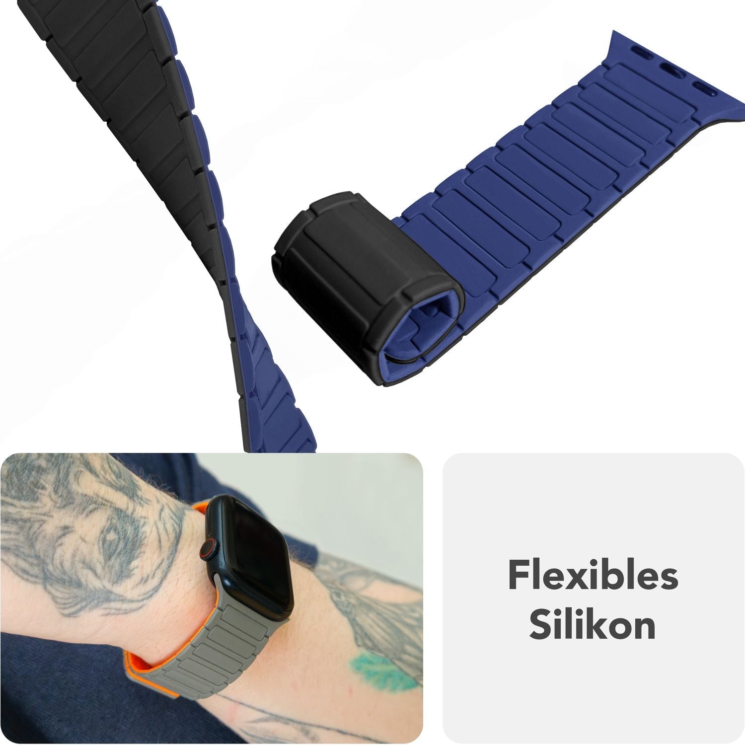 Silikon Armband für Apple Watch mit Magnetverschluss Wellenstruktur 38-42 mm