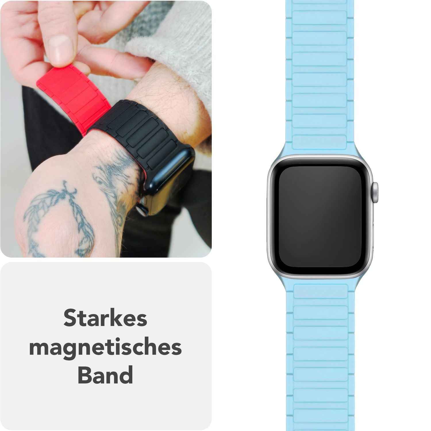 NALIA Nexus Armband für Apple Watch SE/10/9/8/7/6/5/4/3/2/1, Gehäusegröße 38/40/41/42mm, Magnetisches Silikon Loop Sportarmband mit Wellenstruktur