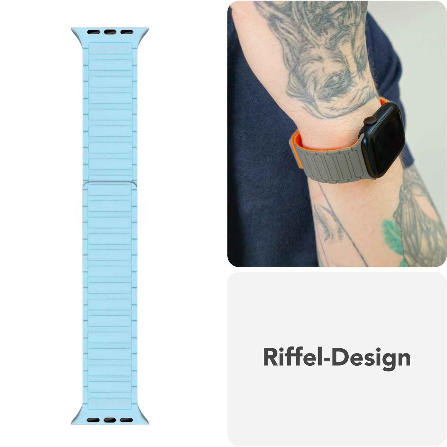 NALIA Nexus Armband für Apple Watch SE/10/9/8/7/6/5/4/3/2/1, Gehäusegröße 38/40/41/42mm, Magnetisches Silikon Loop Sportarmband mit Wellenstruktur