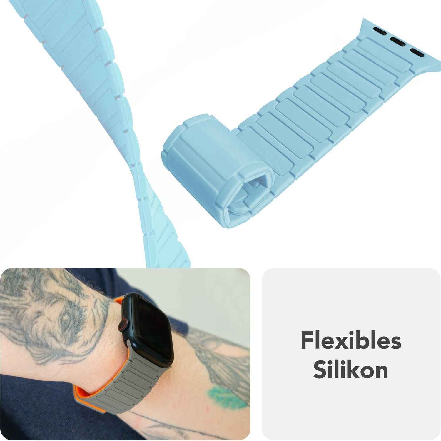 NALIA Nexus Armband für Apple Watch SE/10/9/8/7/6/5/4/3/2/1, Gehäusegröße 38/40/41/42mm, Magnetisches Silikon Loop Sportarmband mit Wellenstruktur