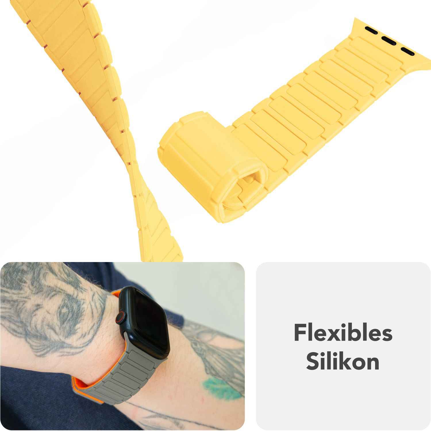 NALIA Nexus Armband für Apple Watch SE/10/9/8/7/6/5/4/3/2/1, Gehäusegröße 38/40/41/42mm, Magnetisches Silikon Loop Sportarmband mit Wellenstruktur