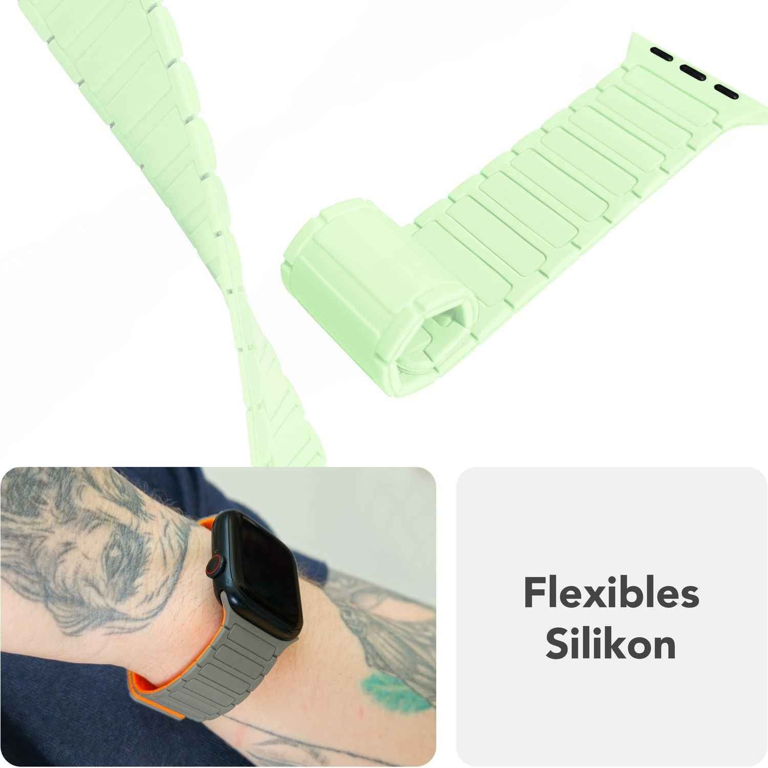 NALIA Nexus Armband für Apple Watch SE/10/9/8/7/6/5/4/3/2/1, Gehäusegröße 38/40/41/42mm, Magnetisches Silikon Loop Sportarmband mit Wellenstruktur