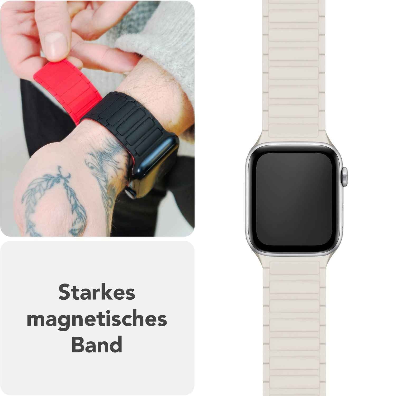 NALIA Nexus Armband für Apple Watch SE/10/9/8/7/6/5/4/3/2/1, Gehäusegröße 38/40/41/42mm, Magnetisches Silikon Loop Sportarmband mit Wellenstruktur