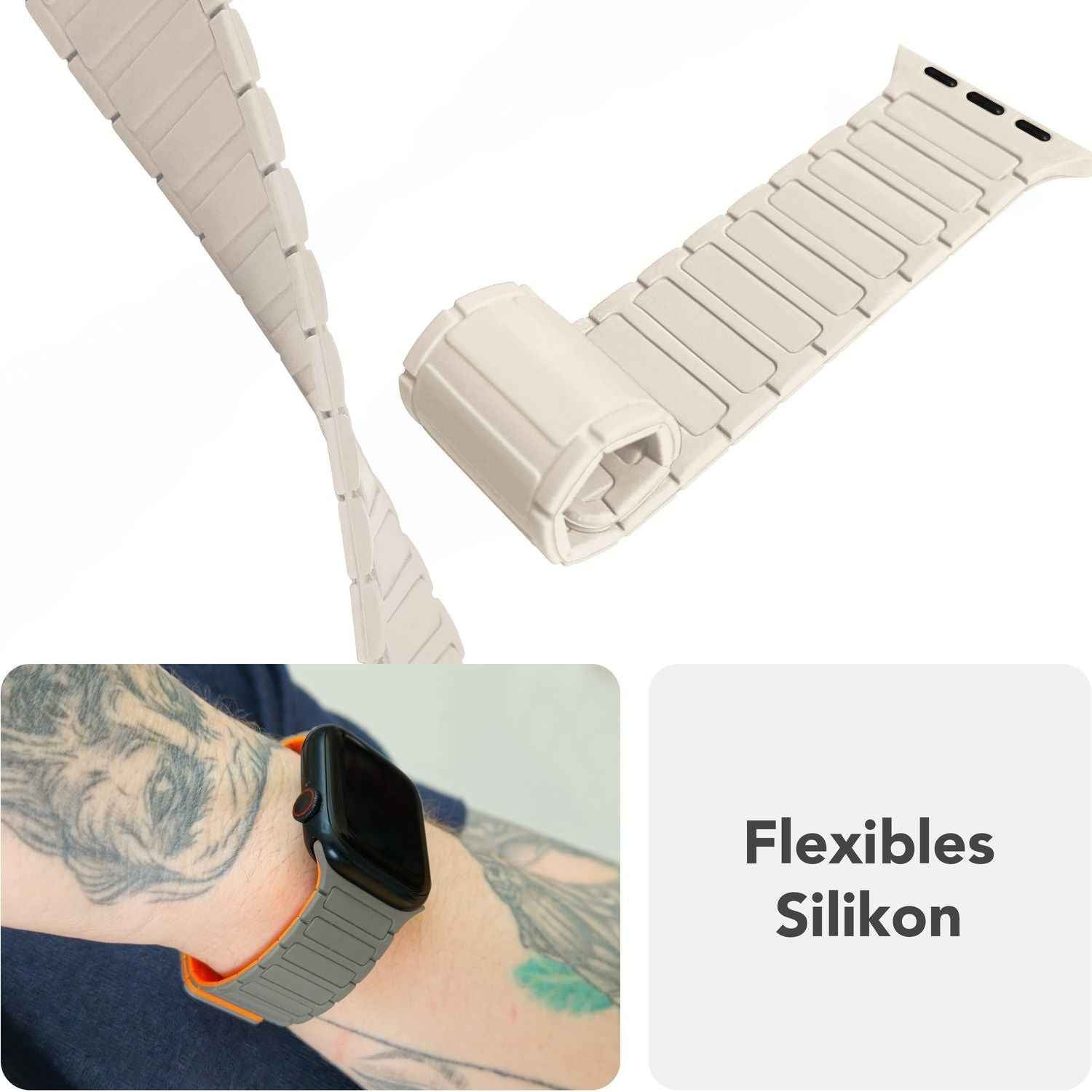 NALIA Nexus Armband für Apple Watch SE/10/9/8/7/6/5/4/3/2/1, Gehäusegröße 38/40/41/42mm, Magnetisches Silikon Loop Sportarmband mit Wellenstruktur