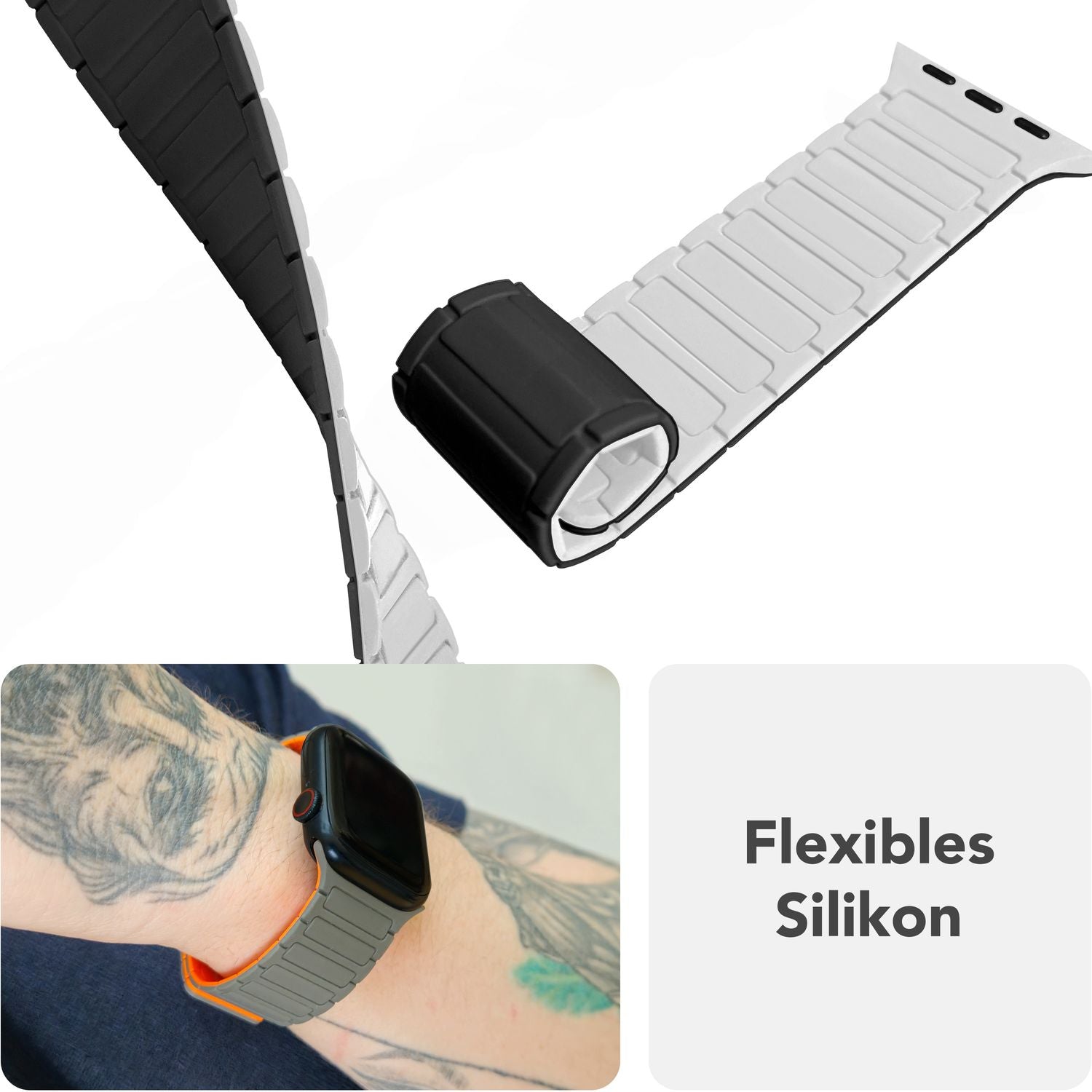 Smartwatch-Armband Silikon mit Wellenstruktur magnetisch 42-49 mm | NALIA Berlin