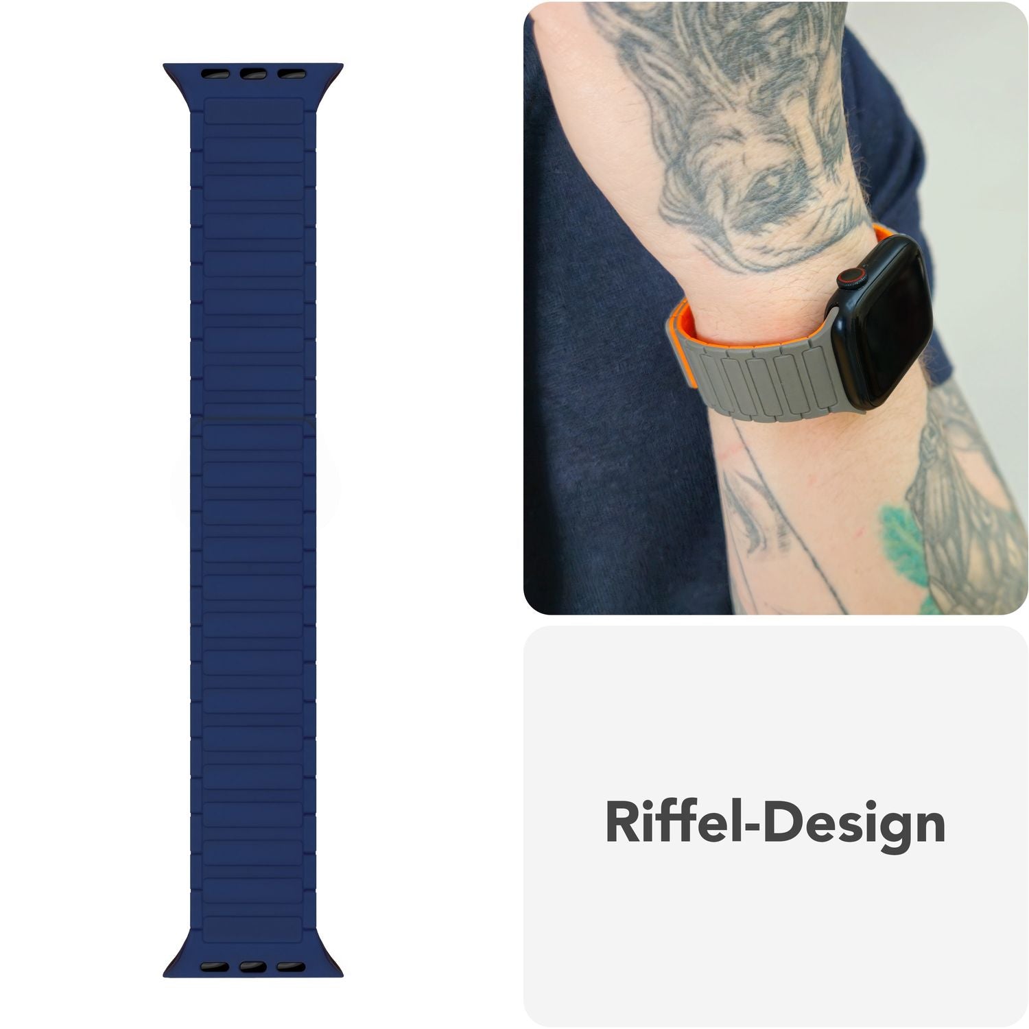 Smartwatch-Armband Silikon mit Wellenstruktur magnetisch 42-49 mm | NALIA Berlin