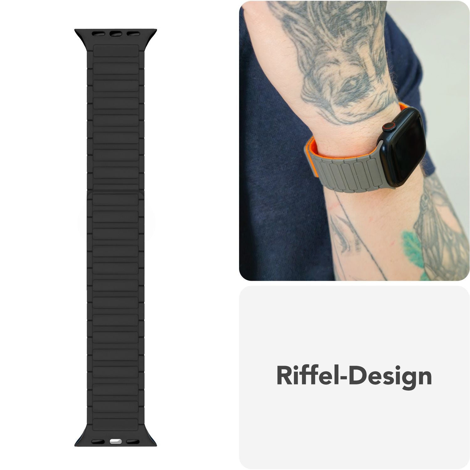 Smartwatch-Armband Silikon mit Wellenstruktur magnetisch 42-49 mm | NALIA Berlin