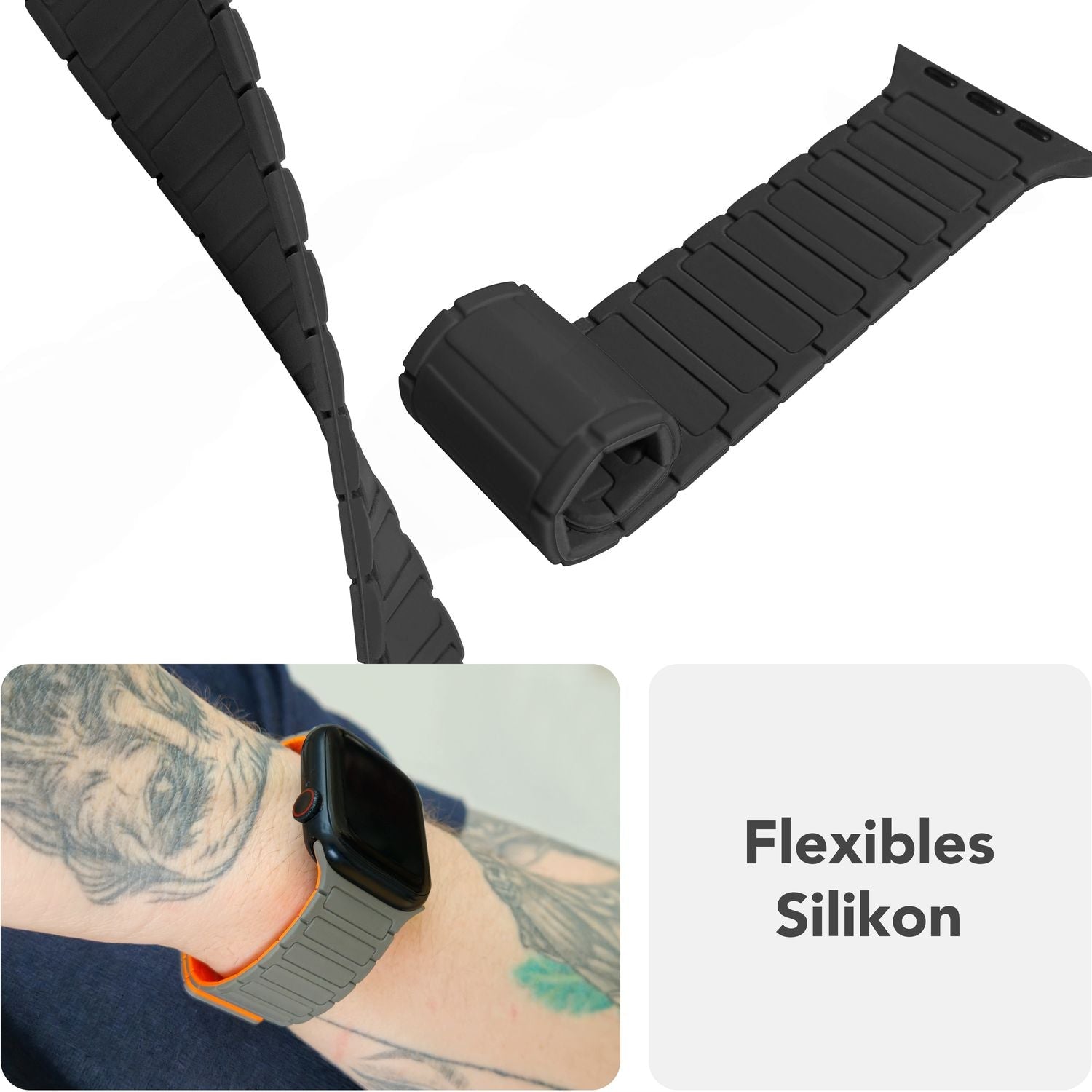 Smartwatch-Armband Silikon mit Wellenstruktur magnetisch 42-49 mm | NALIA Berlin