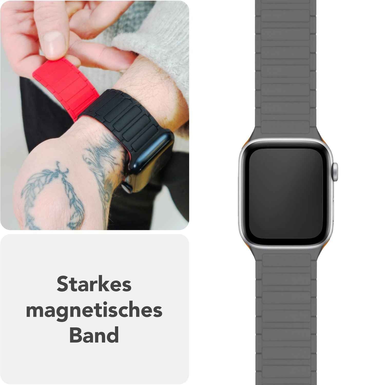 NALIA Nexus Armband für Apple Watch Ultra/SE/10/9/8/7/6/5/4/3/2/1, Gehäusegröße 42/44/45/46/49mm, Magnetisches Silikon Loop Sportarmband mit Wellenstruktur