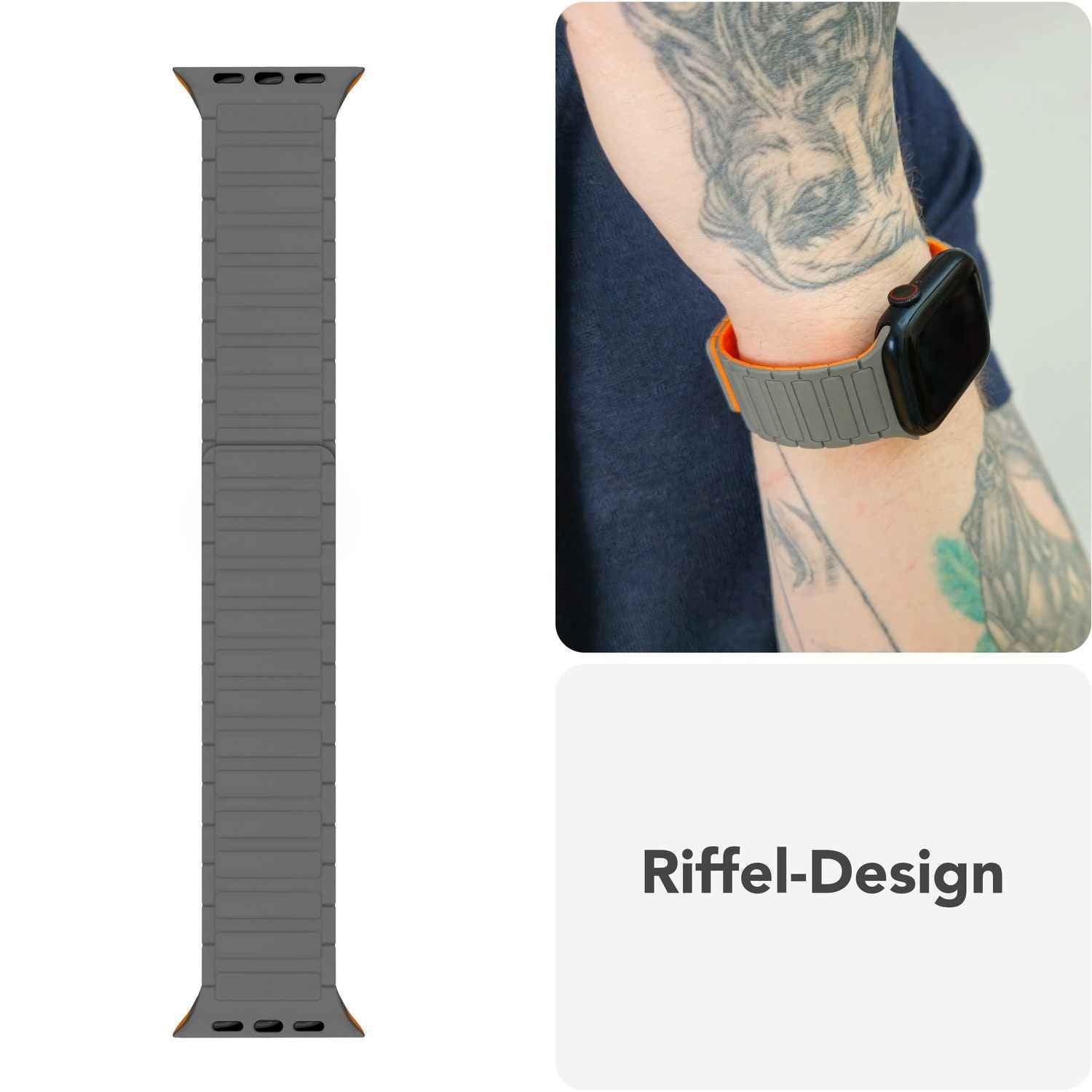 NALIA Nexus Armband für Apple Watch Ultra/SE/10/9/8/7/6/5/4/3/2/1, Gehäusegröße 42/44/45/46/49mm, Magnetisches Silikon Loop Sportarmband mit Wellenstruktur