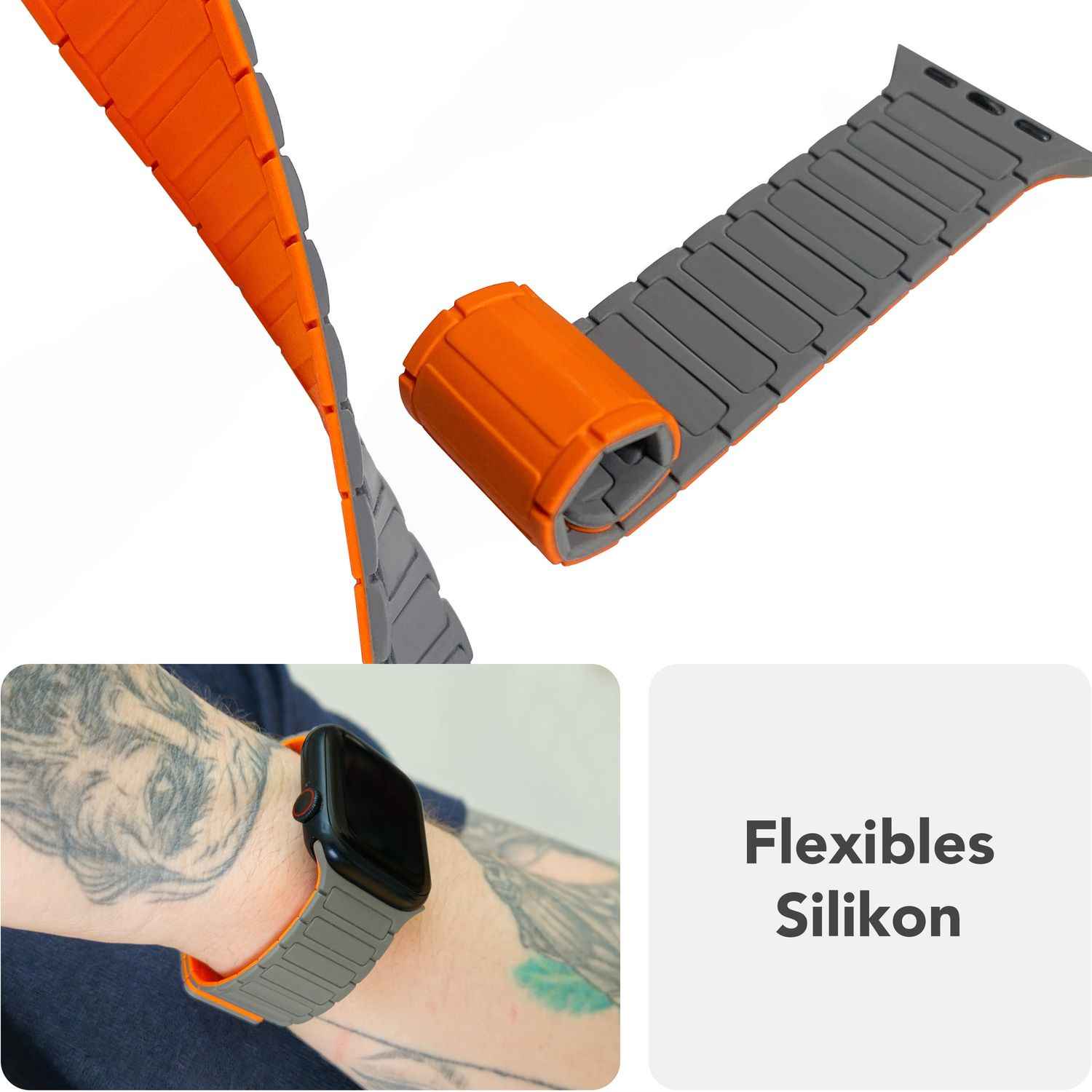 NALIA Nexus Armband für Apple Watch Ultra/SE/10/9/8/7/6/5/4/3/2/1, Gehäusegröße 42/44/45/46/49mm, Magnetisches Silikon Loop Sportarmband mit Wellenstruktur