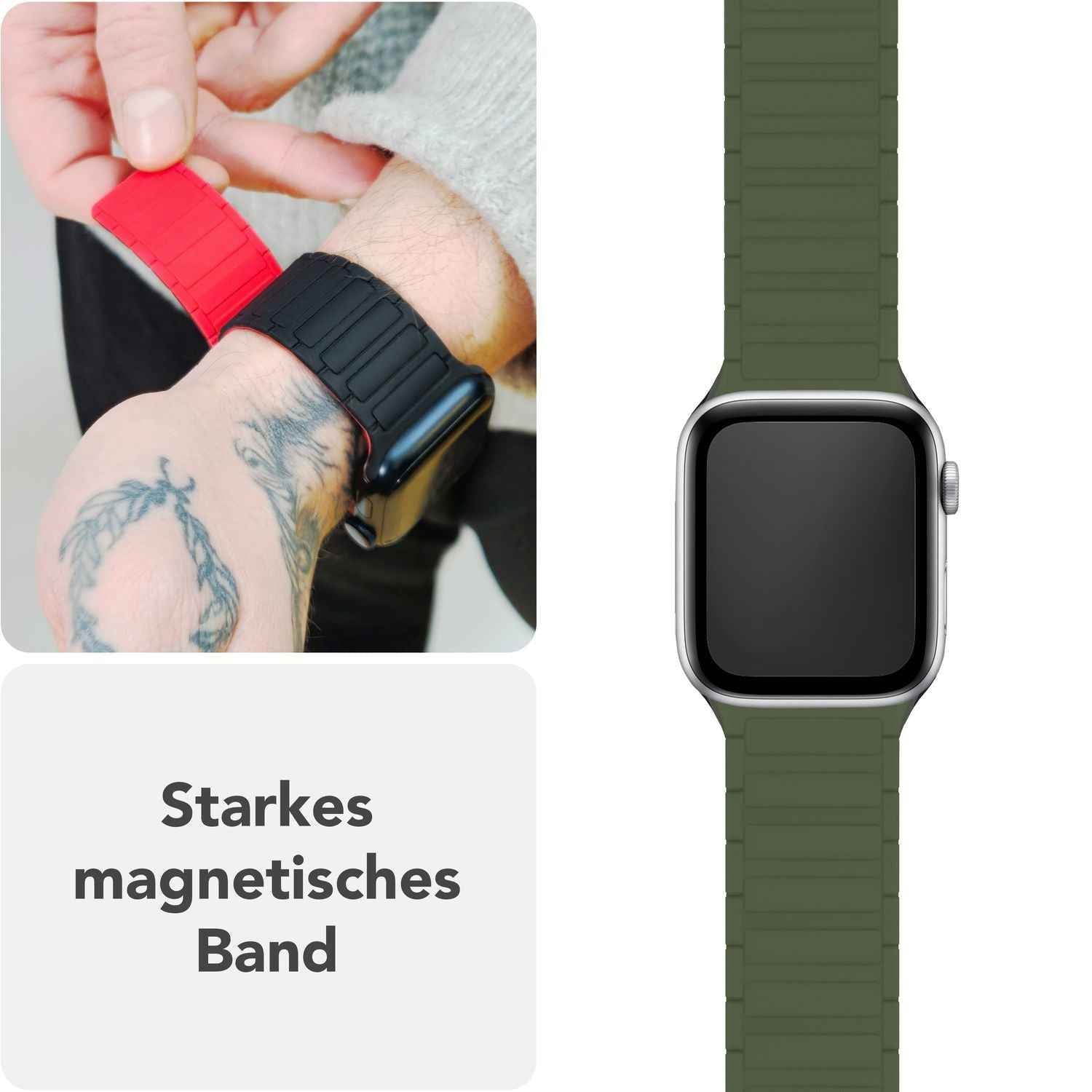 NALIA Nexus Armband für Apple Watch Ultra/SE/10/9/8/7/6/5/4/3/2/1, Gehäusegröße 42/44/45/46/49mm, Magnetisches Silikon Loop Sportarmband mit Wellenstruktur