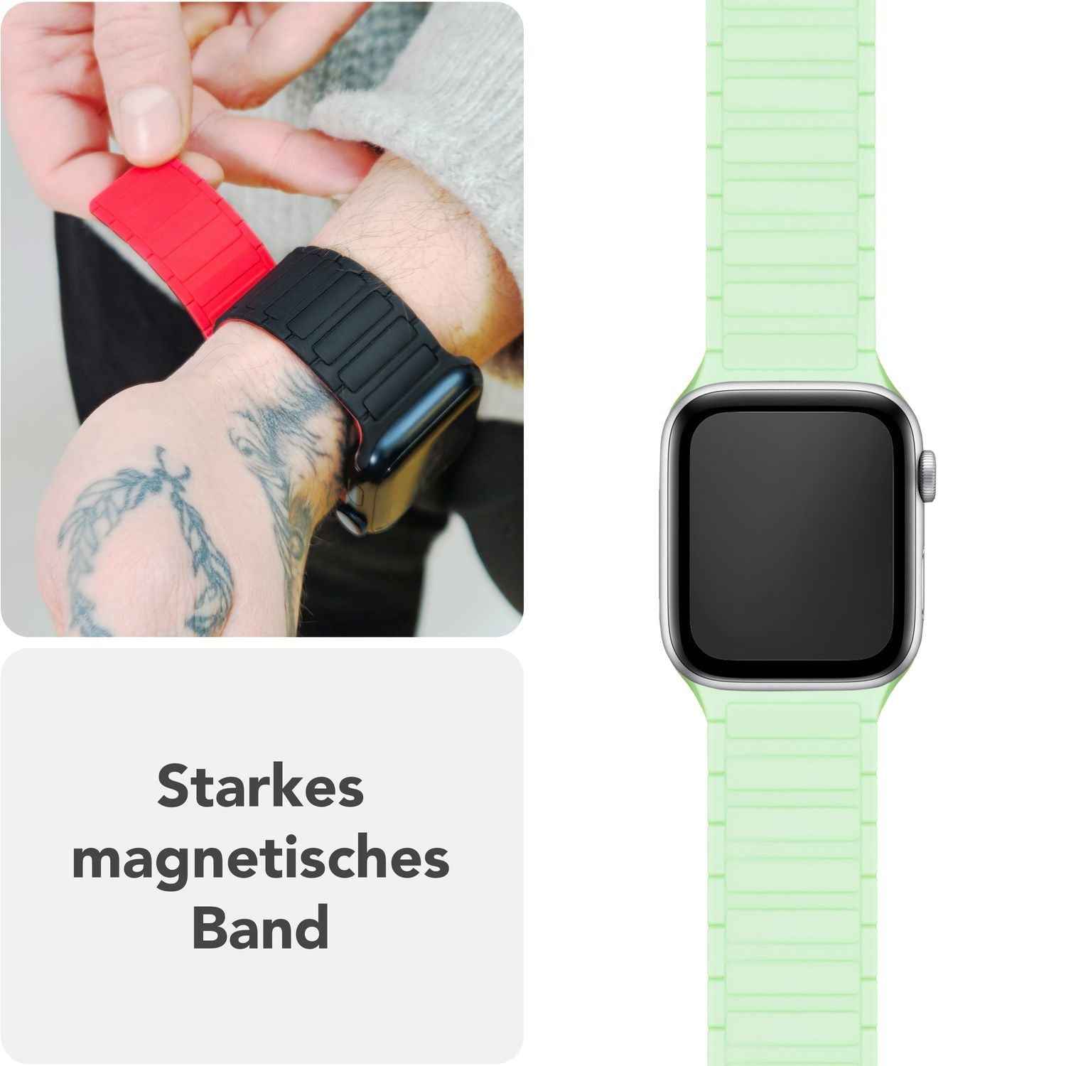 NALIA Nexus Armband für Apple Watch Ultra/SE/10/9/8/7/6/5/4/3/2/1, Gehäusegröße 42/44/45/46/49mm, Magnetisches Silikon Loop Sportarmband mit Wellenstruktur