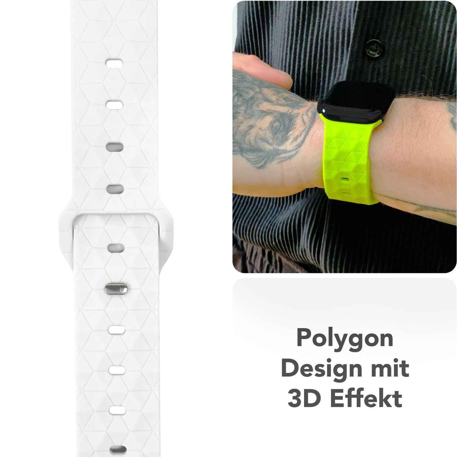 NALIA Hexion Armband für Apple Watch Series SE/10/9/8/7/6/5/4/3/2/1, Gehäusegröße 38/40/41/42mm, Silikon Loop Sportarmband mit Steck-Pin & im Hexagon Design