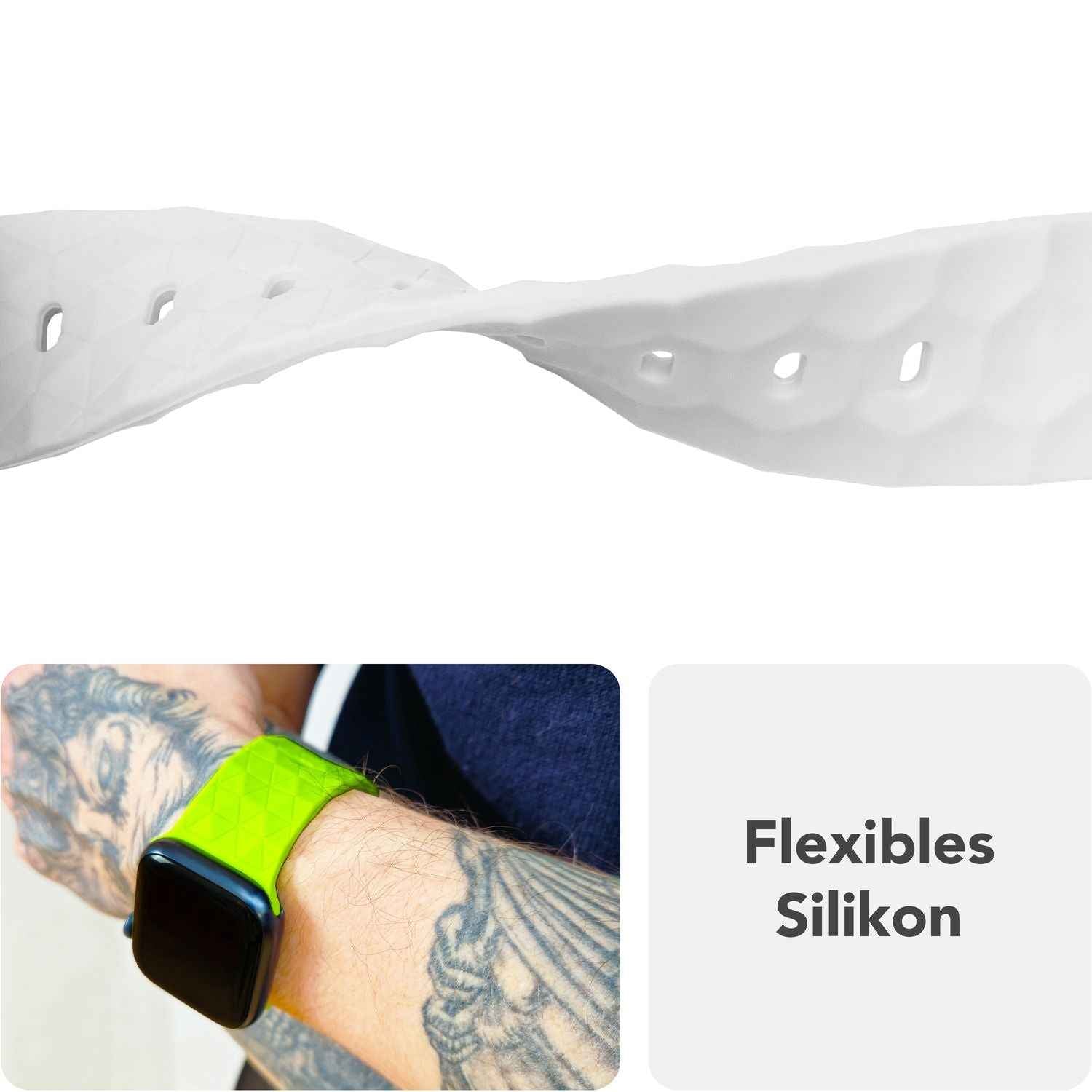 NALIA Hexion Armband für Apple Watch Series SE/10/9/8/7/6/5/4/3/2/1, Gehäusegröße 38/40/41/42mm, Silikon Loop Sportarmband mit Steck-Pin & im Hexagon Design