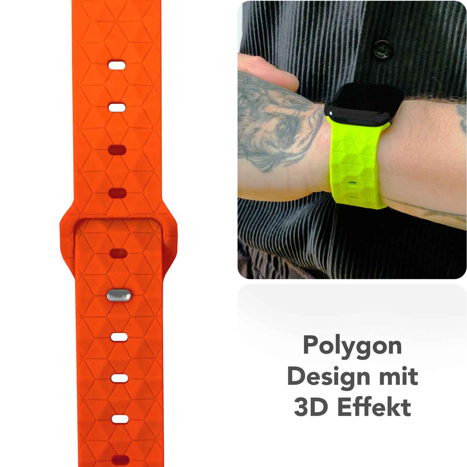 NALIA Hexion Armband für Apple Watch Series SE/10/9/8/7/6/5/4/3/2/1, Gehäusegröße 38/40/41/42mm, Silikon Loop Sportarmband mit Steck-Pin & im Hexagon Design