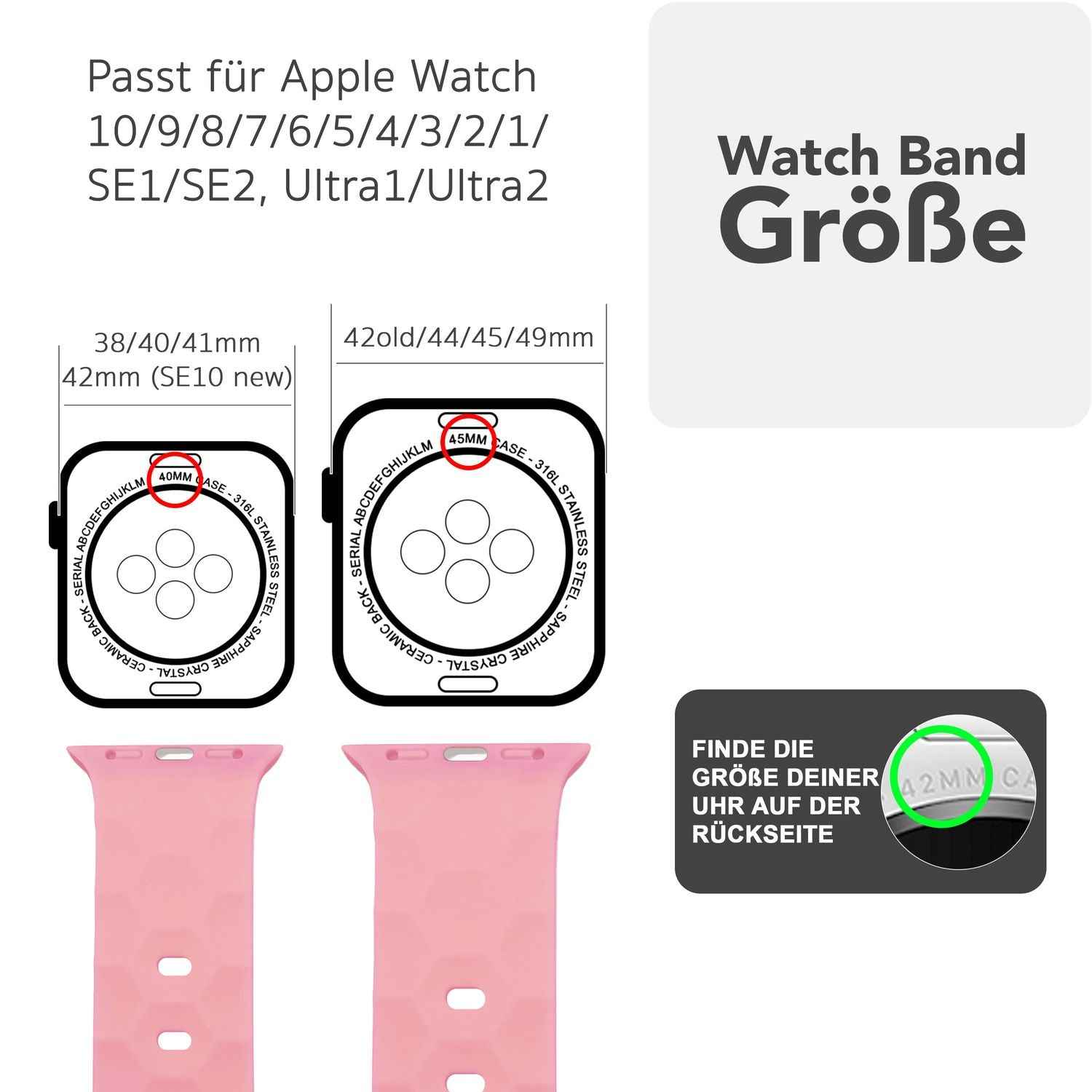 NALIA Hexion Armband für Apple Watch Series SE/10/9/8/7/6/5/4/3/2/1, Gehäusegröße 38/40/41/42mm, Silikon Loop Sportarmband mit Steck-Pin & im Hexagon Design