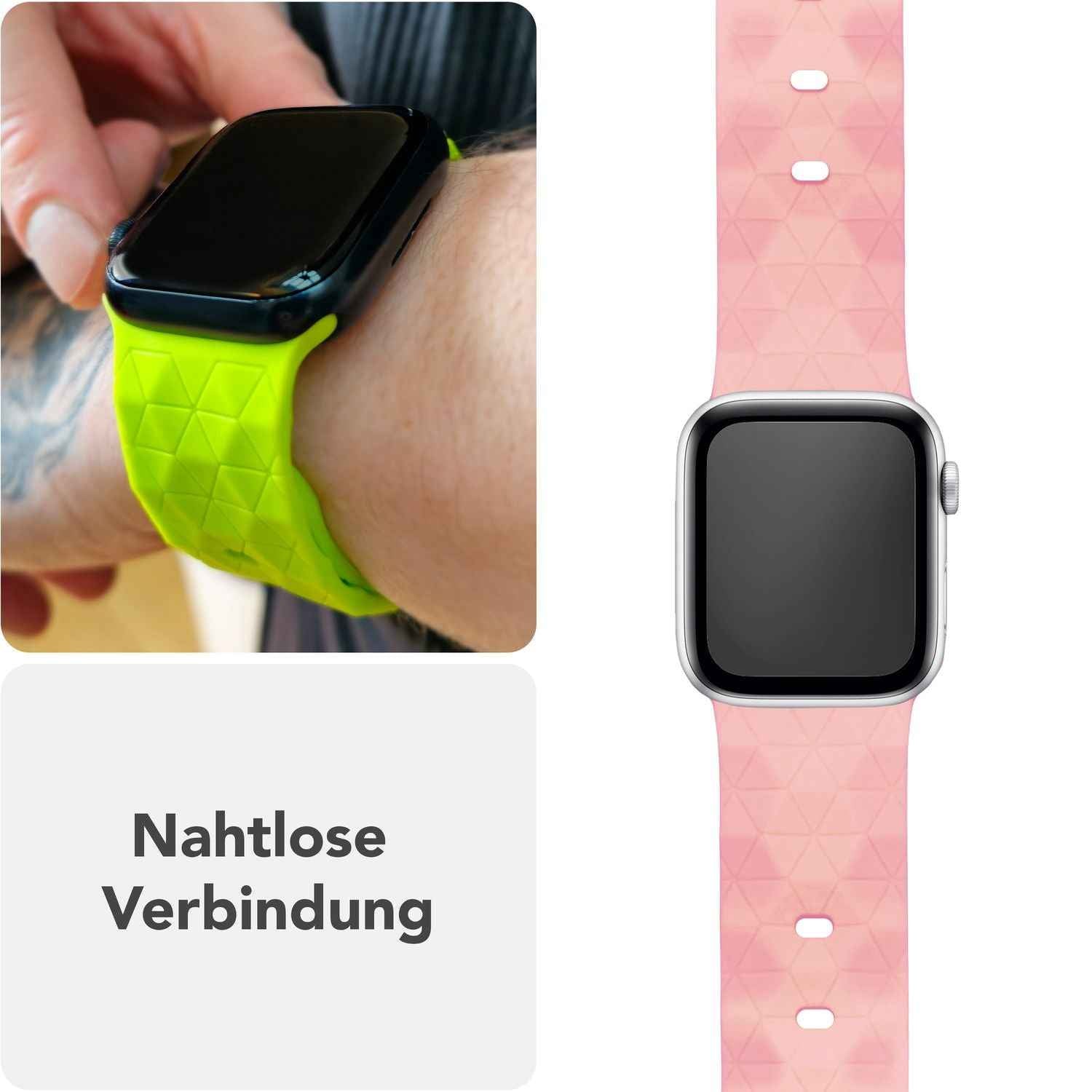 NALIA Hexion Armband für Apple Watch Series SE/10/9/8/7/6/5/4/3/2/1, Gehäusegröße 38/40/41/42mm, Silikon Loop Sportarmband mit Steck-Pin & im Hexagon Design