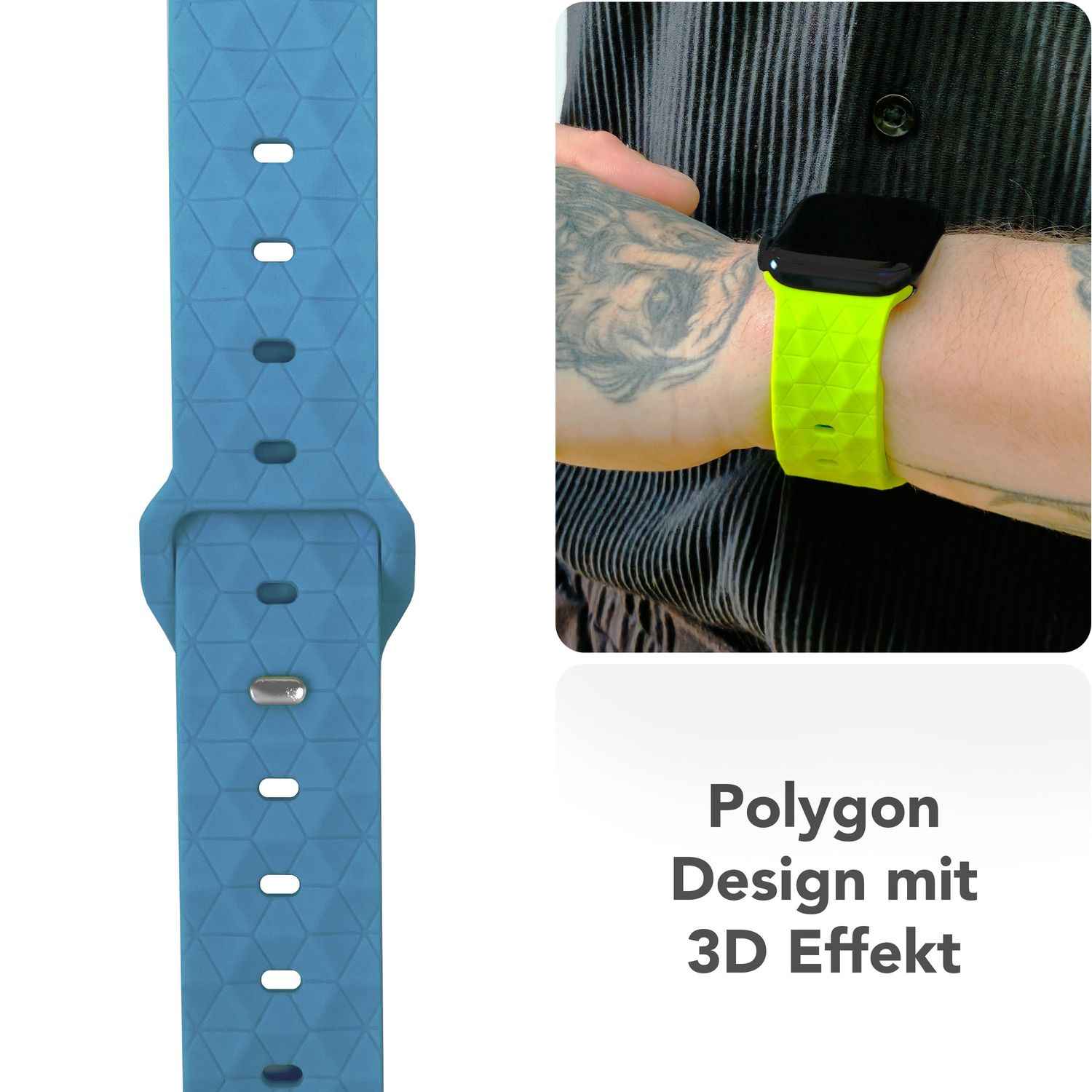 NALIA Hexion Armband für Apple Watch Series SE/10/9/8/7/6/5/4/3/2/1, Gehäusegröße 38/40/41/42mm, Silikon Loop Sportarmband mit Steck-Pin & im Hexagon Design