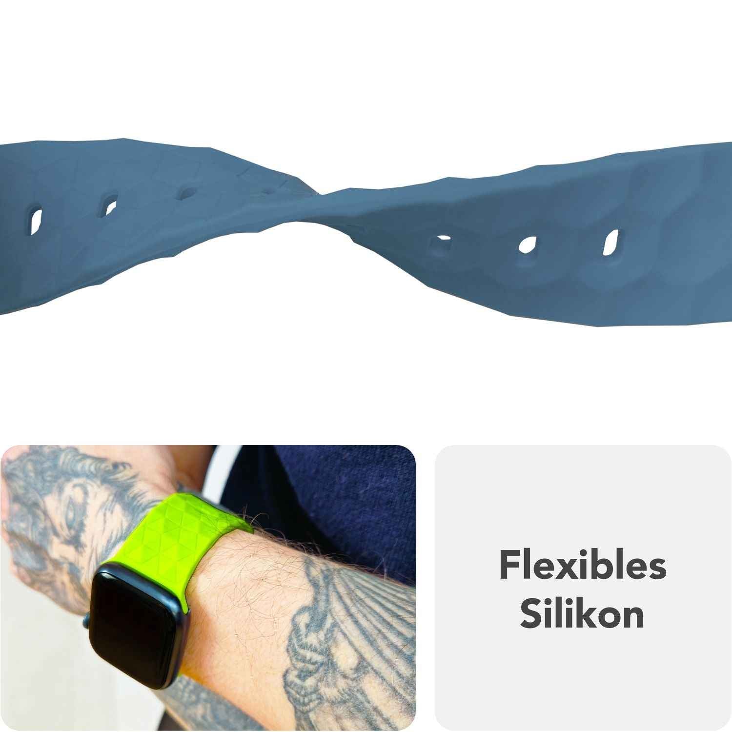 NALIA Hexion Armband für Apple Watch Series SE/10/9/8/7/6/5/4/3/2/1, Gehäusegröße 38/40/41/42mm, Silikon Loop Sportarmband mit Steck-Pin & im Hexagon Design