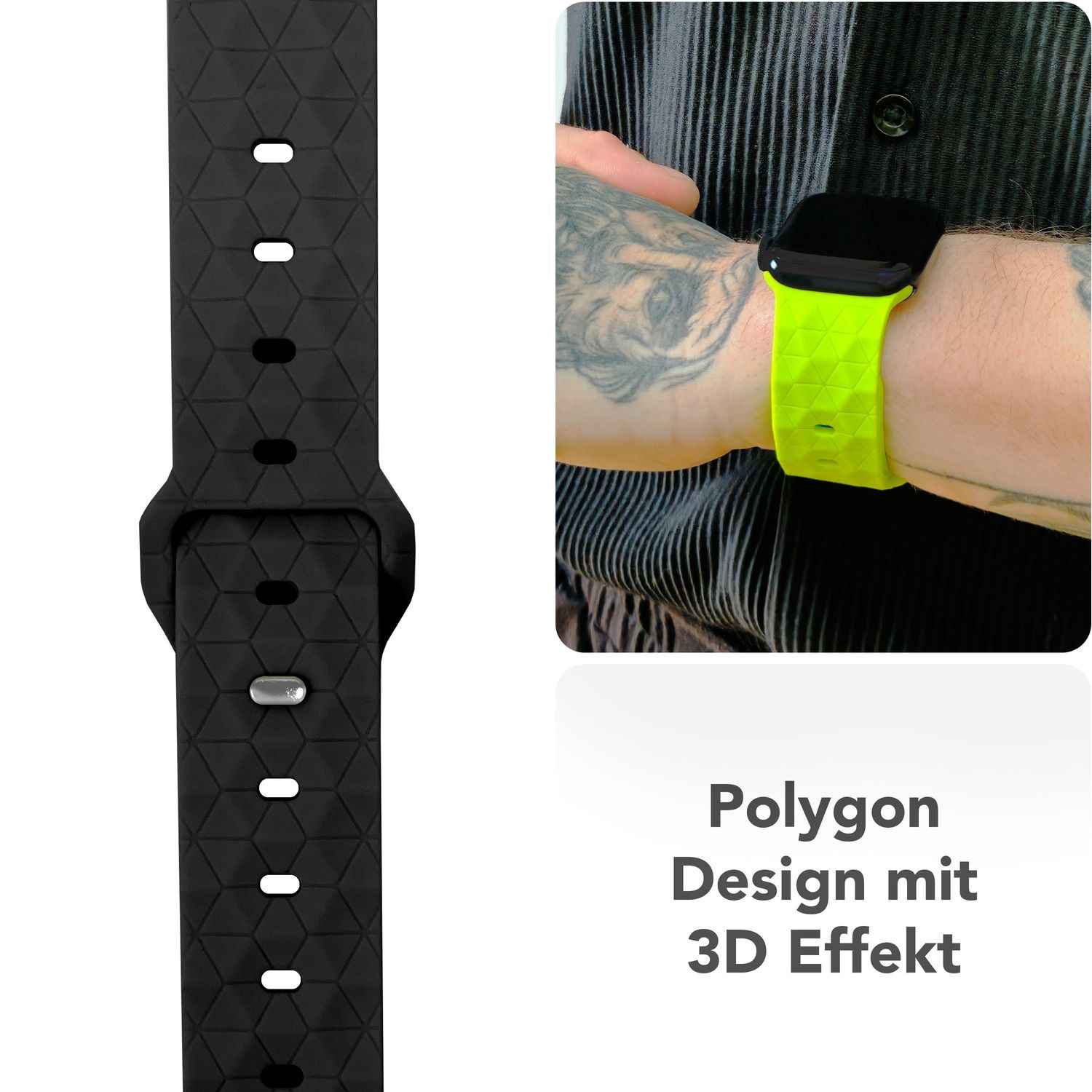 NALIA Hexion Armband für Apple Watch Series SE/10/9/8/7/6/5/4/3/2/1, Gehäusegröße 38/40/41/42mm, Silikon Loop Sportarmband mit Steck-Pin & im Hexagon Design