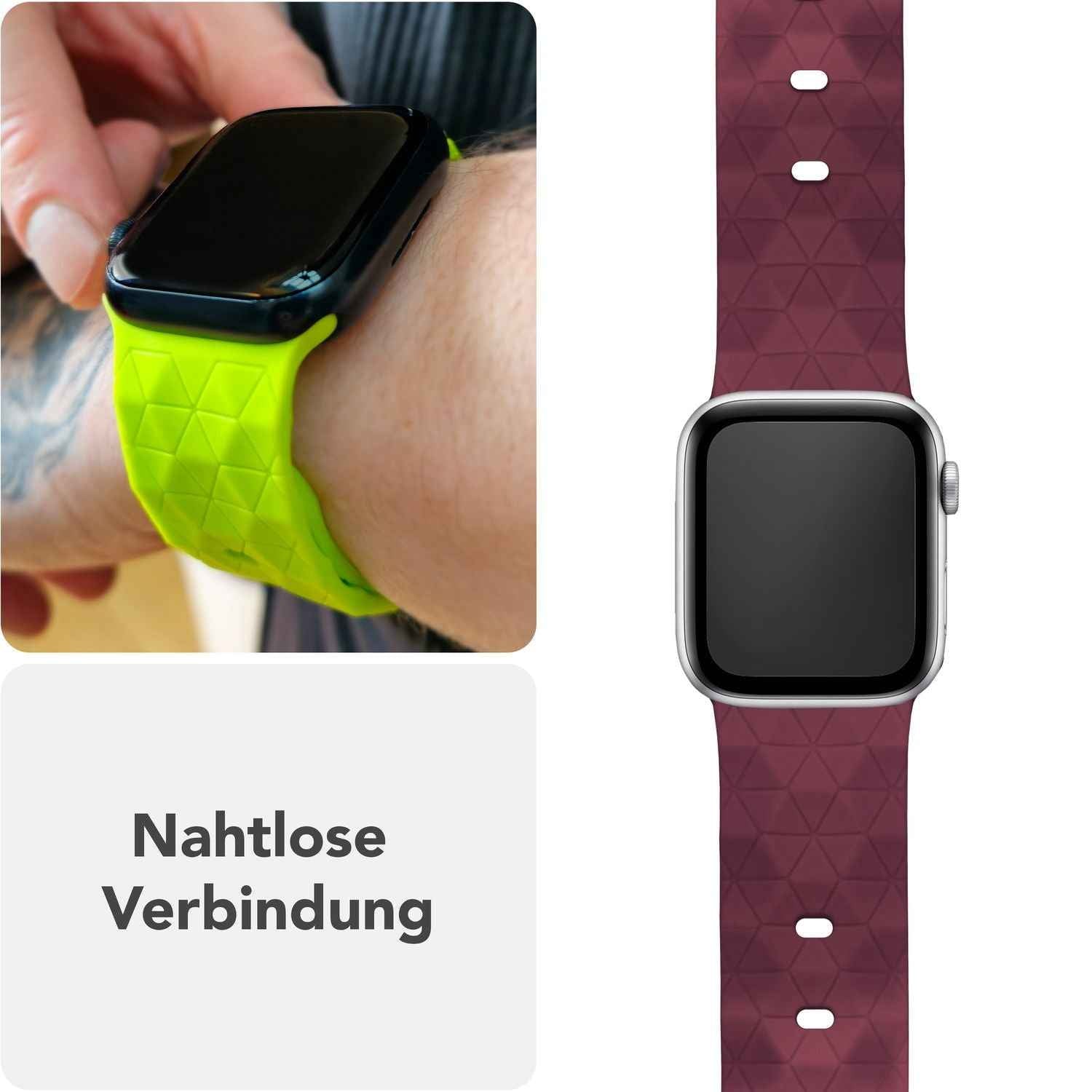 NALIA Hexion Armband für Apple Watch Series SE/10/9/8/7/6/5/4/3/2/1, Gehäusegröße 38/40/41/42mm, Silikon Loop Sportarmband mit Steck-Pin & im Hexagon Design