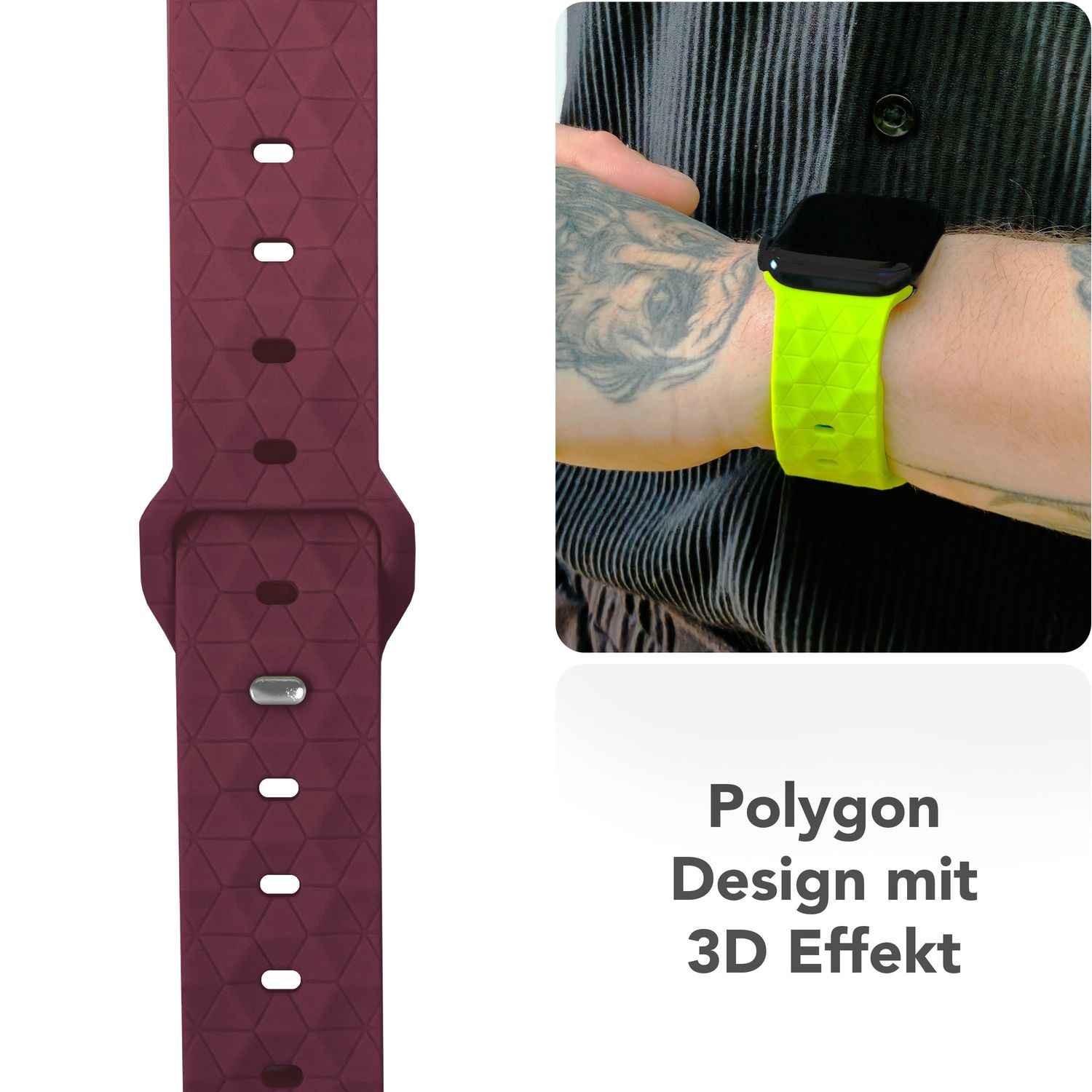 NALIA Hexion Armband für Apple Watch Series SE/10/9/8/7/6/5/4/3/2/1, Gehäusegröße 38/40/41/42mm, Silikon Loop Sportarmband mit Steck-Pin & im Hexagon Design