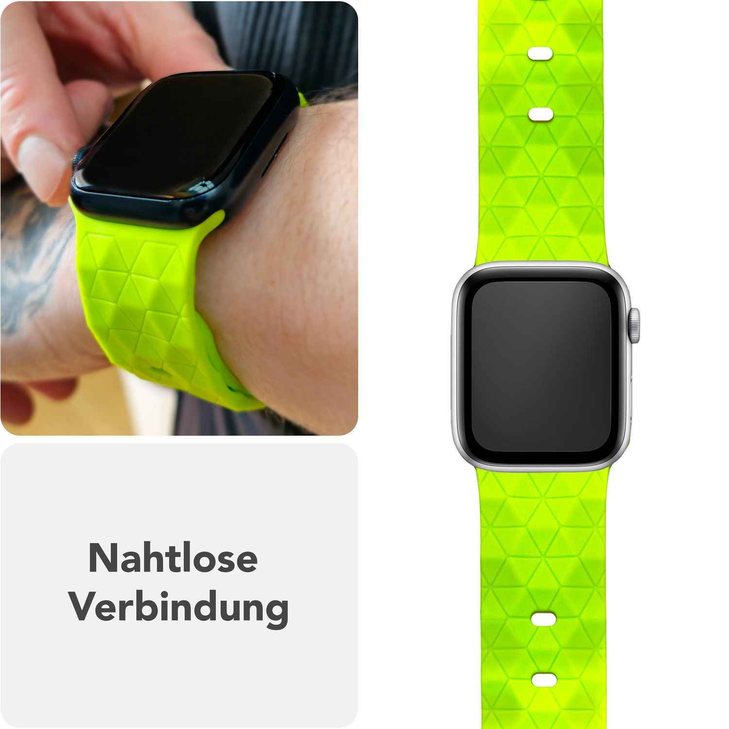NALIA Hexion Armband für Apple Watch Series SE/10/9/8/7/6/5/4/3/2/1, Gehäusegröße 38/40/41/42mm, Silikon Loop Sportarmband mit Steck-Pin & im Hexagon Design