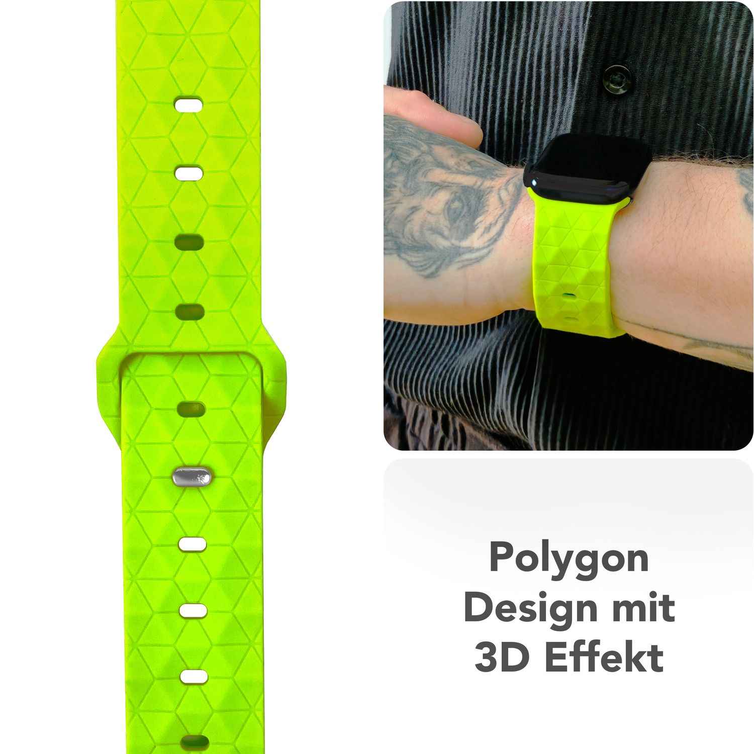 NALIA Hexion Armband für Apple Watch Series SE/10/9/8/7/6/5/4/3/2/1, Gehäusegröße 38/40/41/42mm, Silikon Loop Sportarmband mit Steck-Pin & im Hexagon Design