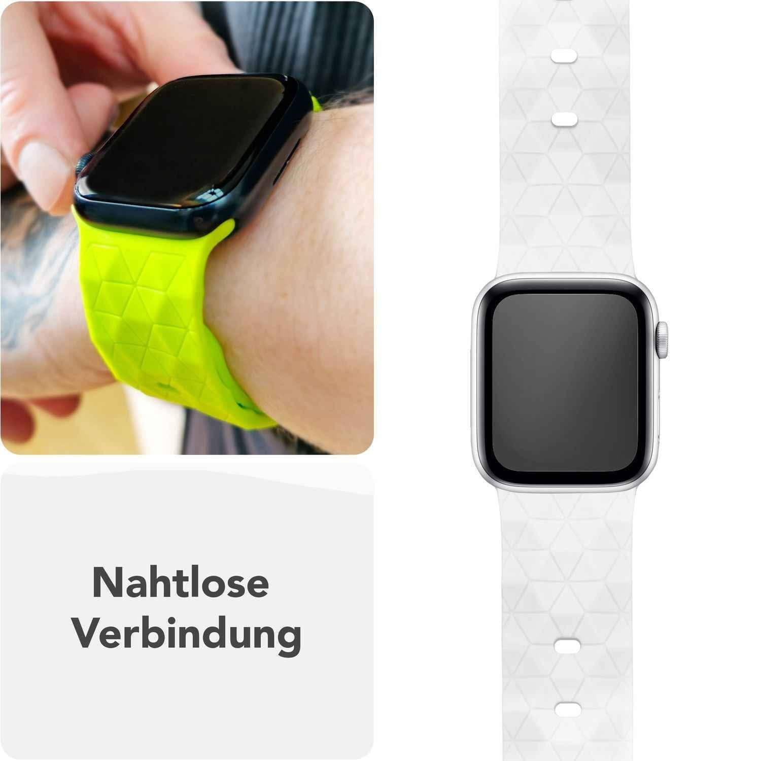 NALIA Hexion Armband für Apple Watch Series Ultra/SE/10/9/8/7/6/5/4/3/2/1, Gehäusegröße 42/44/45/46/49mm, Silikon Loop Sportarmband mit Steck-Pin & im Hexagon Design