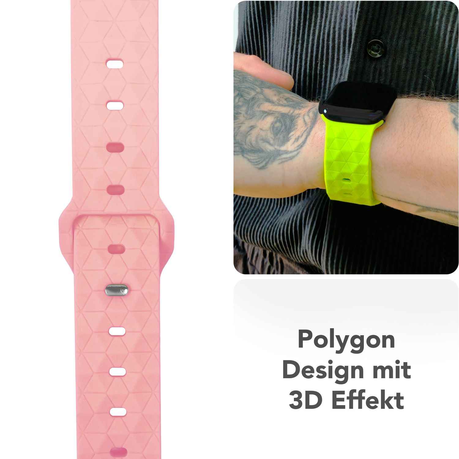 NALIA Hexion Armband für Apple Watch Series Ultra/SE/10/9/8/7/6/5/4/3/2/1, Gehäusegröße 42/44/45/46/49mm, Silikon Loop Sportarmband mit Steck-Pin & im Hexagon Design